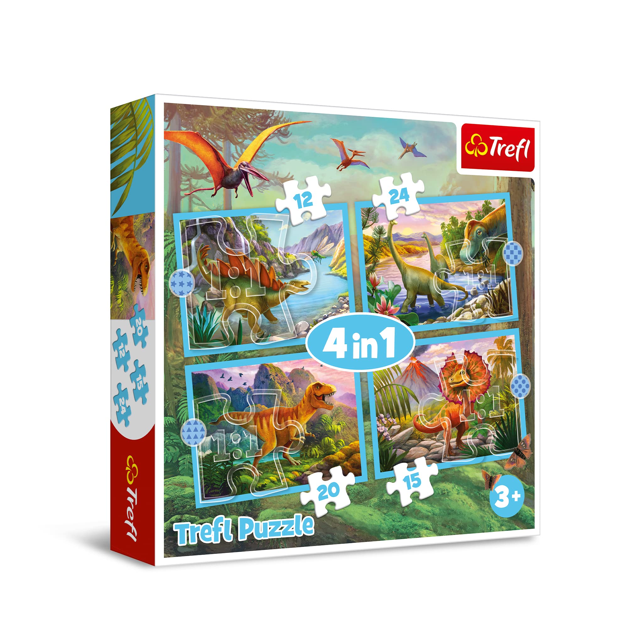 Trefl 4in1 Jigsaw Puzzle (12, 15, 20, 24) Unique Dinosaurs Print, DIY Puzzle, Creative Fun, Classic Jigsaw for Adults and Children from 3 Years Old