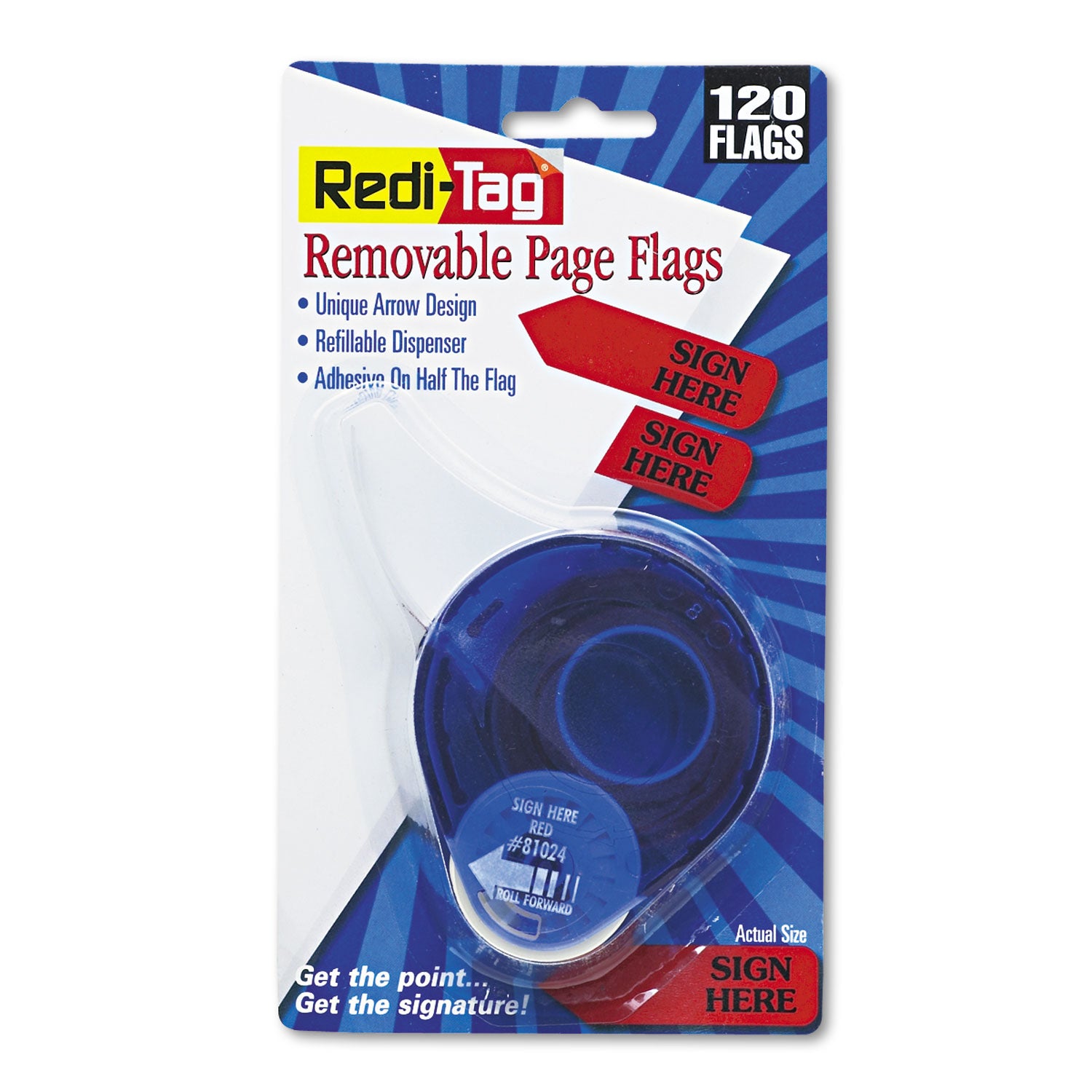 Redi-Tag Sign Here Removable Flags In Dispenser - 1 7/8" Flag/Note Width x 9/16" Flag/Note Length - Arrow - SIGN HERE - Red - Removable, Self-adhesive - Dispenser Included - 1 Pack