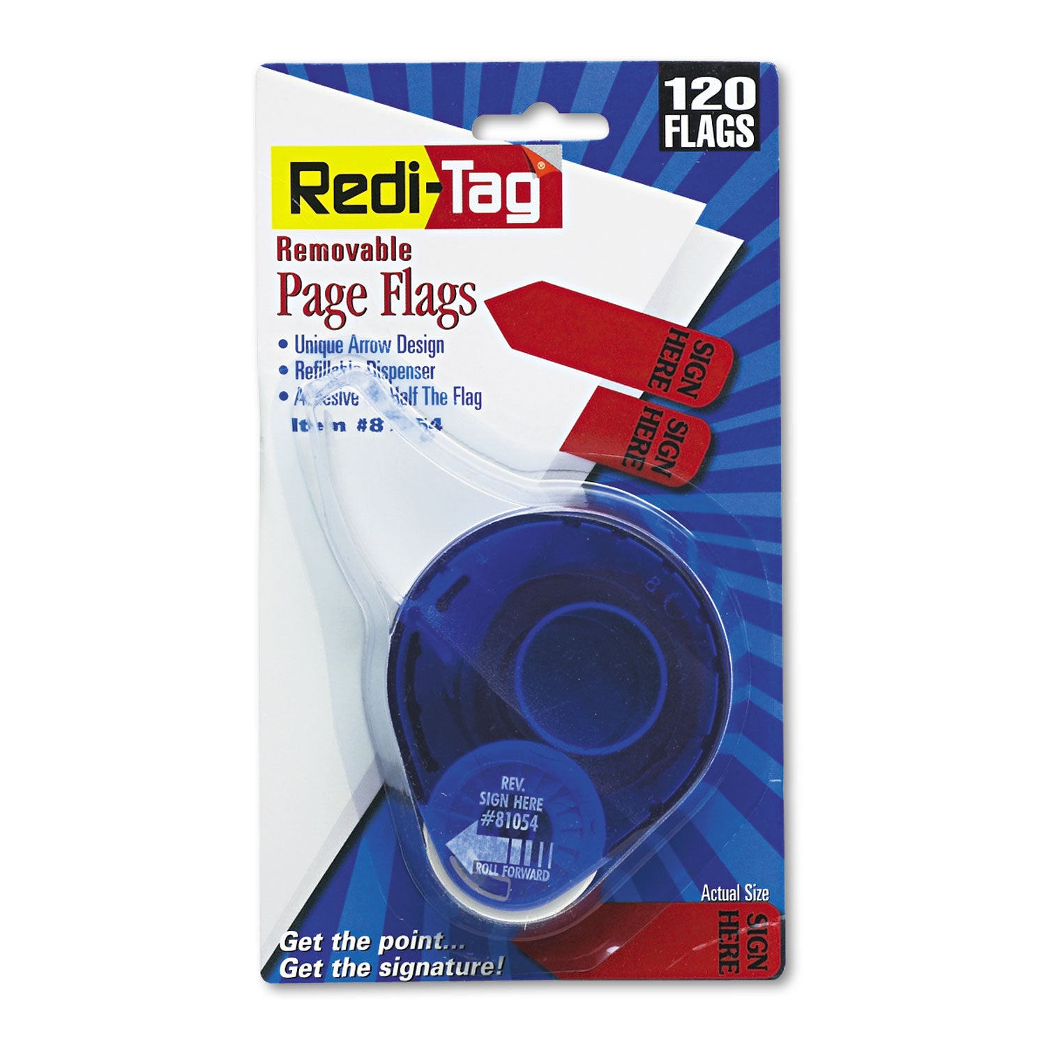120 x Red - 1 7/8" Flag/Note Width x 9/16" Flag/Note Length - Arrow - SIGN HERE - Red - Removable, Self-adhesive - Dispenser Included - 1 Pack