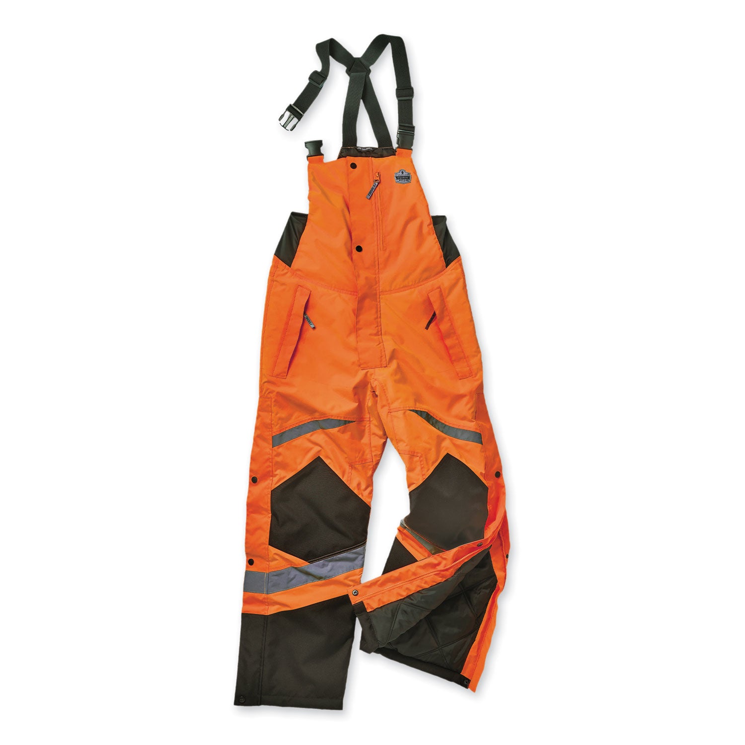 Ergodyne 8928 Hi-Vis Insulated Rain Bibs, XX-Large, Orange/Black, Polyester/300D Oxford Polyester/Polyurethane, 33" Inseam, 48.5" Waist, 3 Pockets, 1 Each