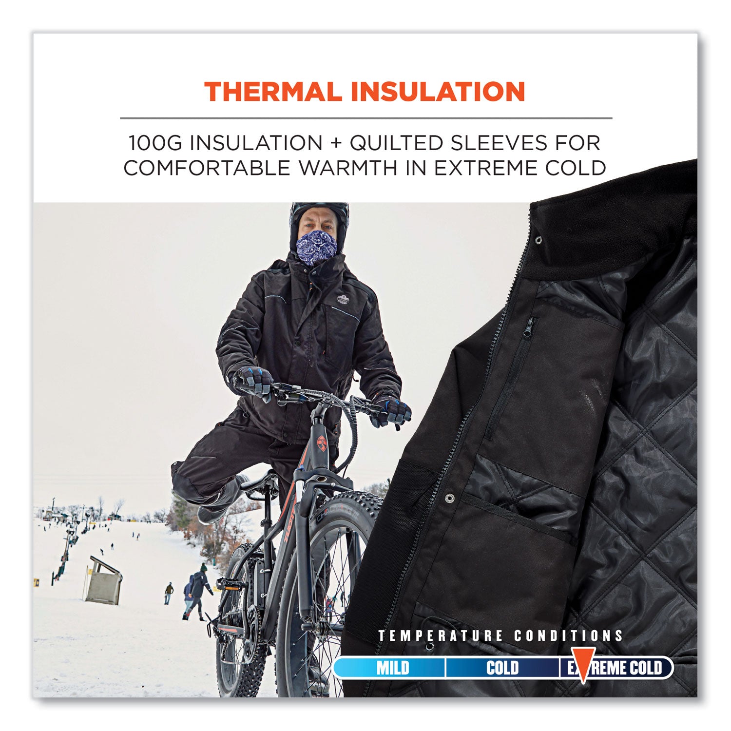 Ergodyne N-Ferno 6467 Winter Work Jacket, Small, Black, Polyester, 5 Pockets, Snap/Zipper Closure, Hook & Loop Wrist, Detachable Drawstring Hood, Water & Wind Resistant, Insulated, 1 Each