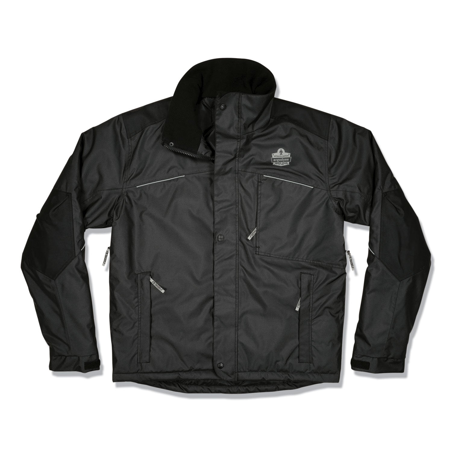 Ergodyne N-Ferno 6467 Winter Work Jacket, Small, Black, Polyester, 5 Pockets, Snap/Zipper Closure, Hook & Loop Wrist, Detachable Drawstring Hood, Water & Wind Resistant, Insulated, 1 Each