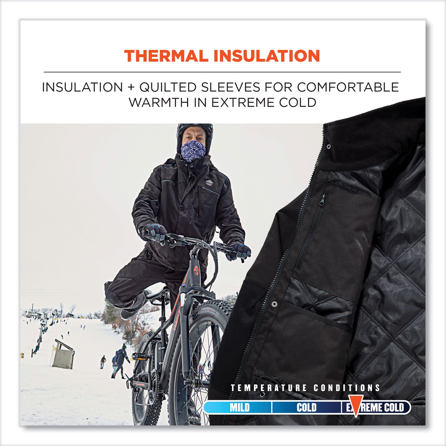 Ergodyne N-Ferno 6467 Winter Work Jacket, Medium, Black, Polyester, 5 Pockets, Snap/Zipper Closure, Hook & Loop Wrist, Detachable Drawstring Hood, Water & Wind Resistant, Insulated, 1 Each