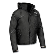 Ergodyne N-Ferno 6467 Winter Work Jacket, Large, Black, Polyester, 5 Pockets, Snap/Zipper Closure, Hook & Loop Wrist, Detachable Drawstring Hood, Water & Wind Resistant, Insulated, 1 Each