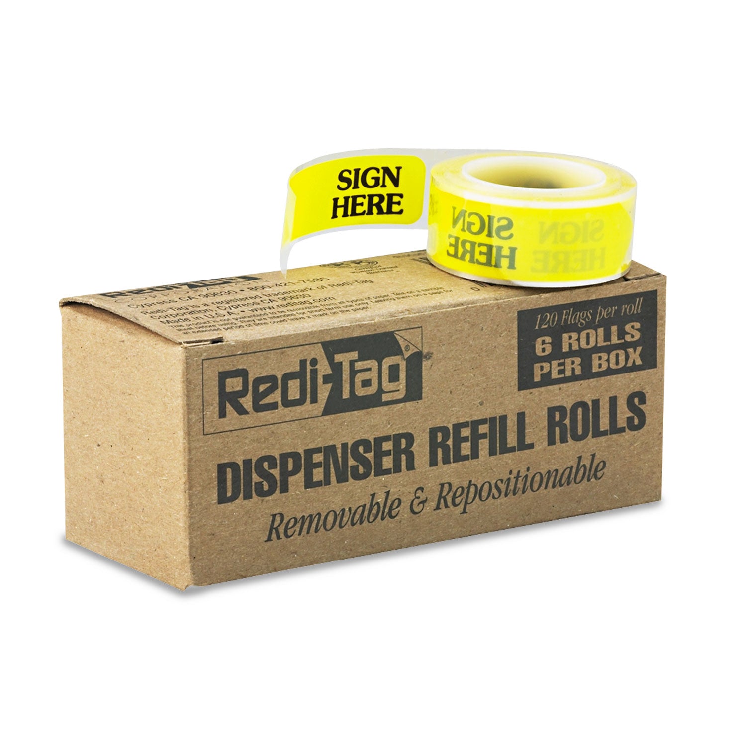 Redi-Tag Sign Here Arrow Flags Dispenser Refills - 720 x Yellow - 1 7/8" Flag/Note Width x 9/16" Flag/Note Length - SIGN HERE - Yellow - Removable, Self-adhesive - Dispenser Included - 1 Box