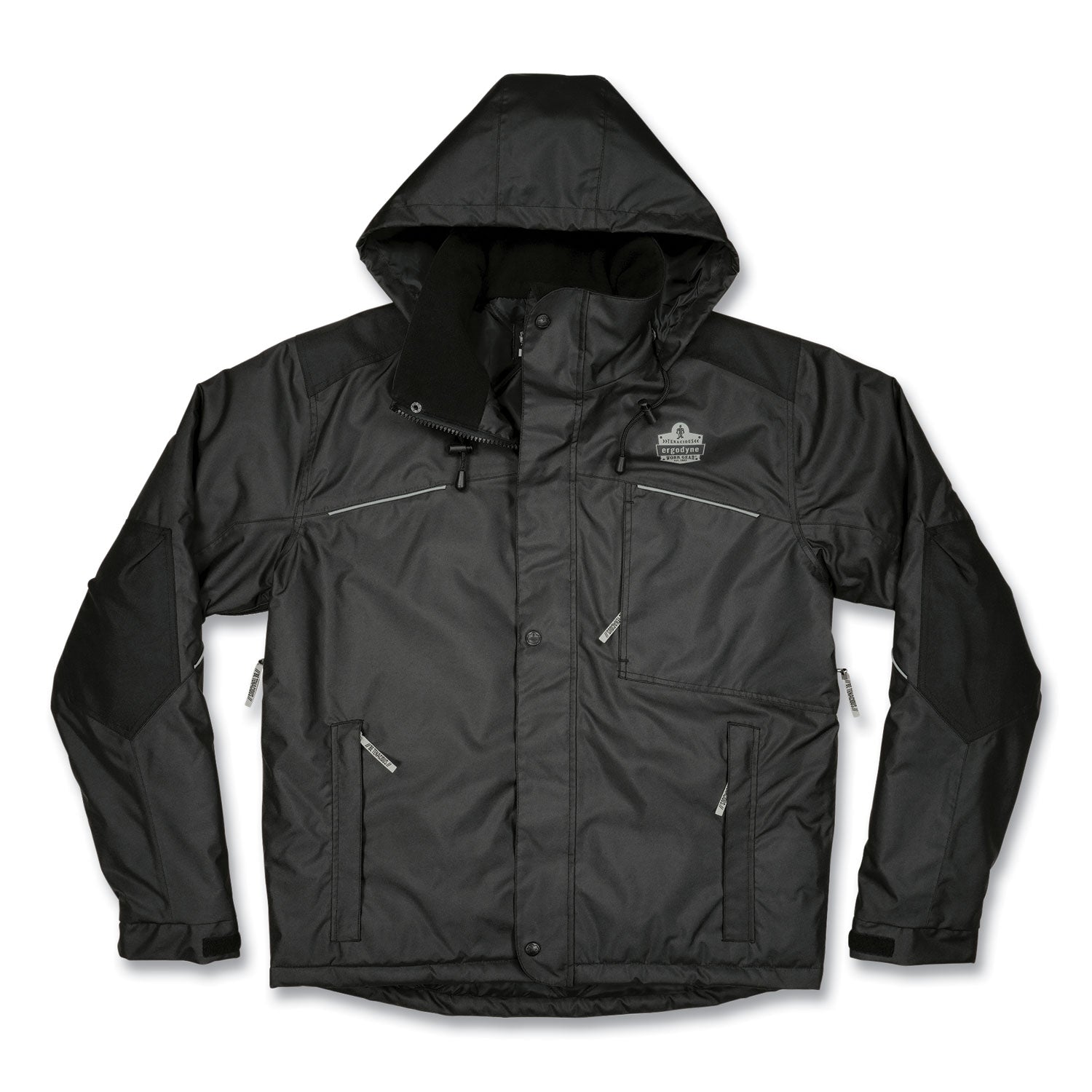 Ergodyne N-Ferno 6467 Winter Work Jacket, X-Large, Black, Polyester, 5 Pockets, Snap/Zipper Closure, Hook & Loop Wrist, Detachable Drawstring Hood, Water & Wind Resistant, Insulated, 1 Each