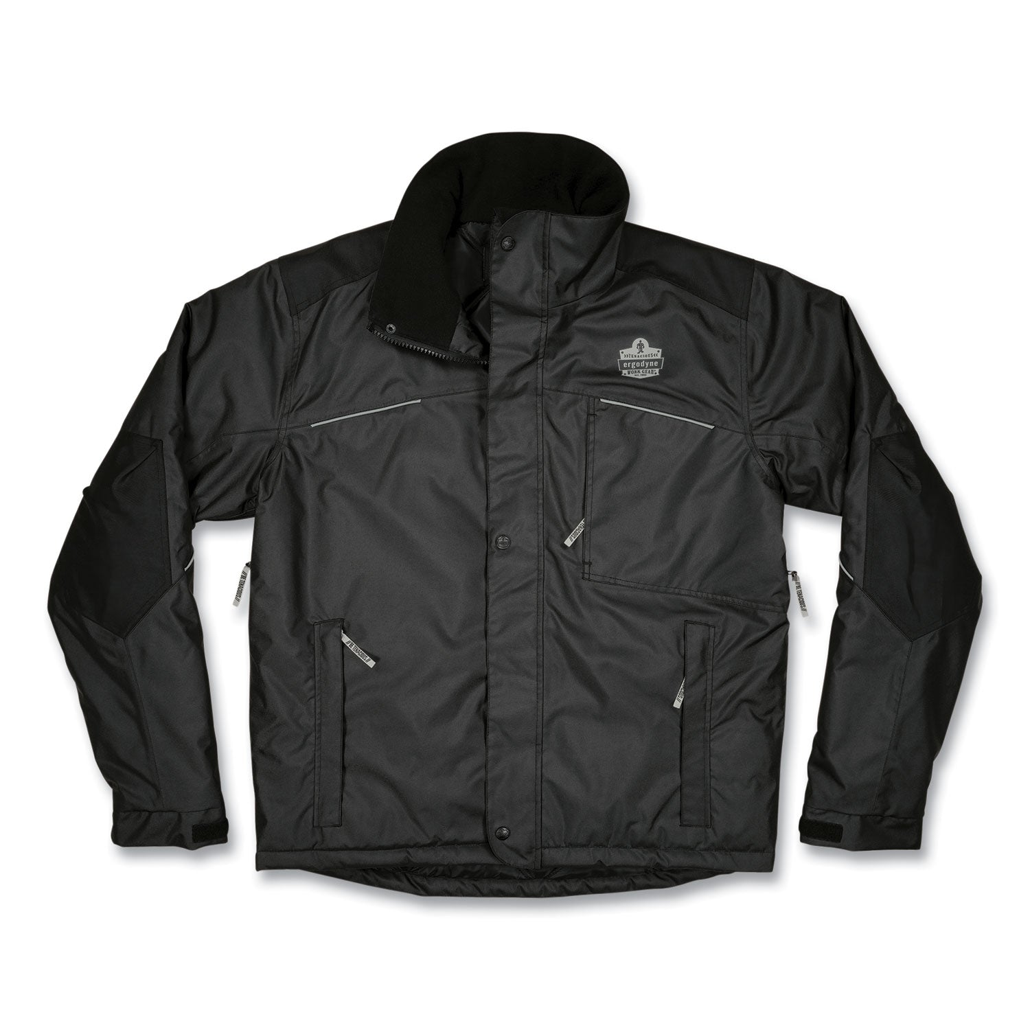 Ergodyne N-Ferno 6467 Winter Work Jacket, X-Large, Black, Polyester, 5 Pockets, Snap/Zipper Closure, Hook & Loop Wrist, Detachable Drawstring Hood, Water & Wind Resistant, Insulated, 1 Each