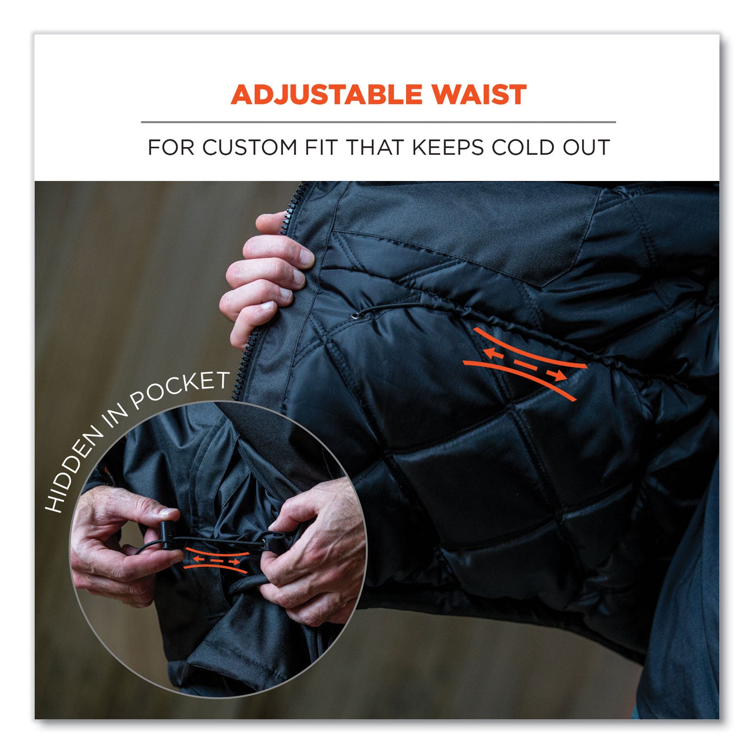 Ergodyne N-Ferno 6467 Winter Work Jacket, 4-Xtra Large, Black, Polyester, 5 Pockets, Snap/Zipper Closure, Hook & Loop Wrist, Detachable Drawstring Hood, Water & Wind Resistant, Insulated, 1 Each