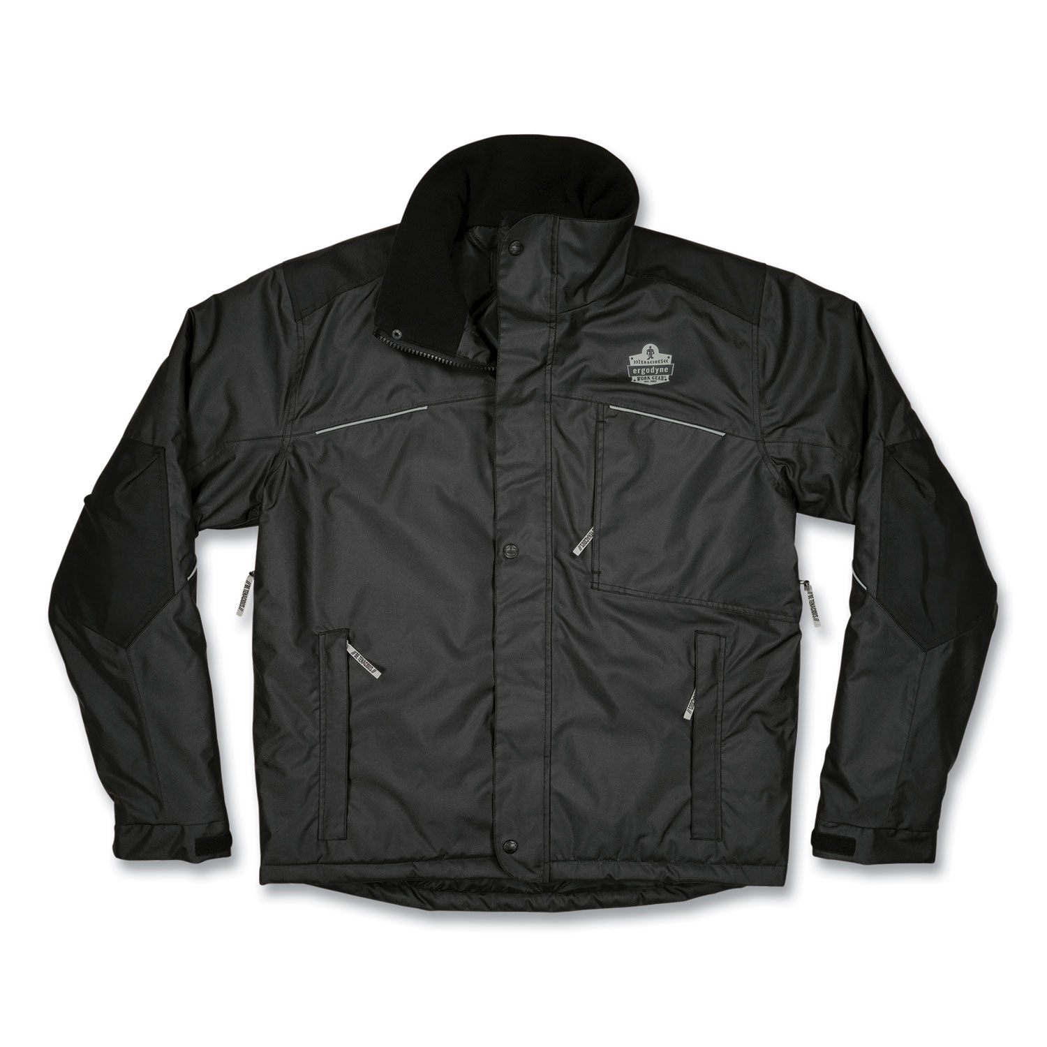 Ergodyne N-Ferno 6467 Winter Work Jacket, 4-Xtra Large, Black, Polyester, 5 Pockets, Snap/Zipper Closure, Hook & Loop Wrist, Detachable Drawstring Hood, Water & Wind Resistant, Insulated, 1 Each