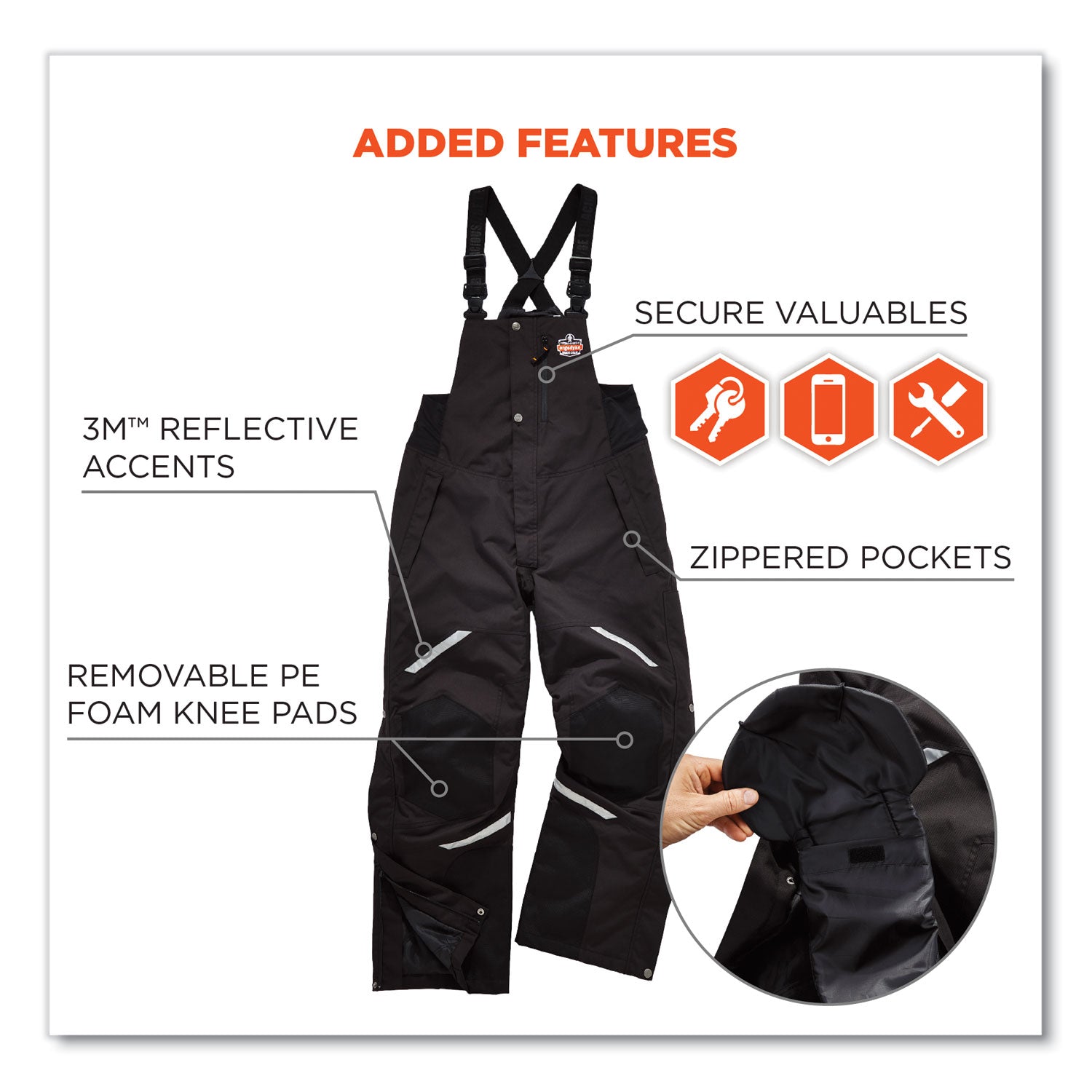 Ergodyne 6471 Thermal Bib Overalls, Small, Black, 1600D & 500D Nylon, 1 Each