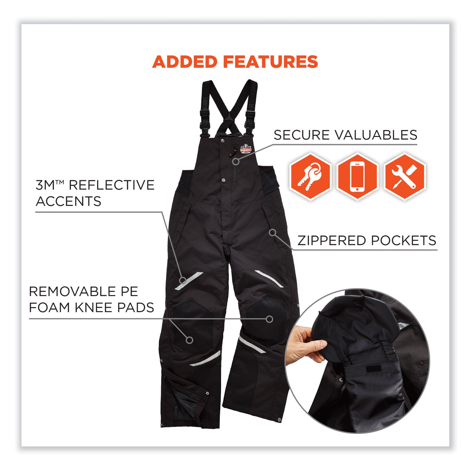 Ergodyne 6471 Thermal Bib Overalls, XXX-Large, Black, 1600D/500D Nylon, 1 Each