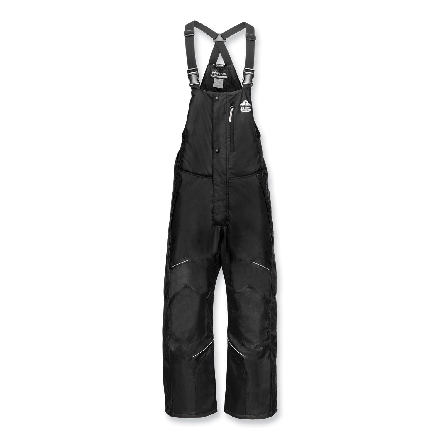 Ergodyne 6472 Insulated Bib Overalls, Large, Black, 300D Oxford Polyester, Polyester, 1 Each, 3 Pockets, 32" Inseam, 41" Waist, Reflective Accents, Machine Washable