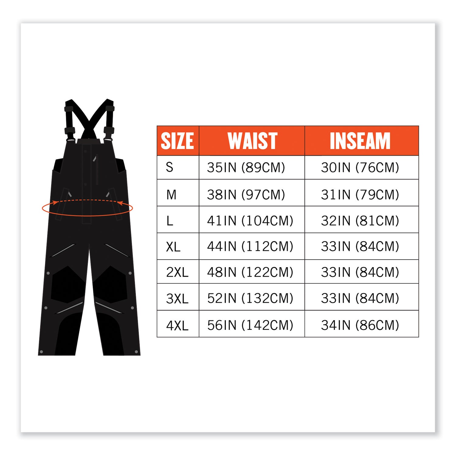 Ergodyne 6472 Insulated Bib Overalls, XX-Large, Black, 300D Oxford Polyester, Polyester, 1 Each, 3 Pockets, 33" Inseam, 48" Waist, Reinforced Knees, Reflective Accents, Machine Washable