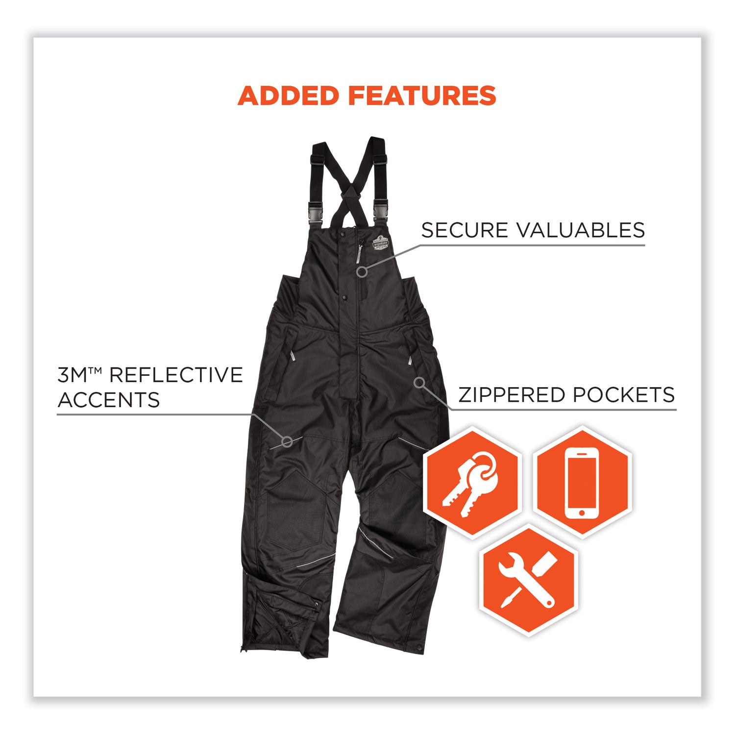 Ergodyne 6472 Insulated Bib Overalls, 4XL, Black, 300D Oxford Polyester, Polyester, 1 Each