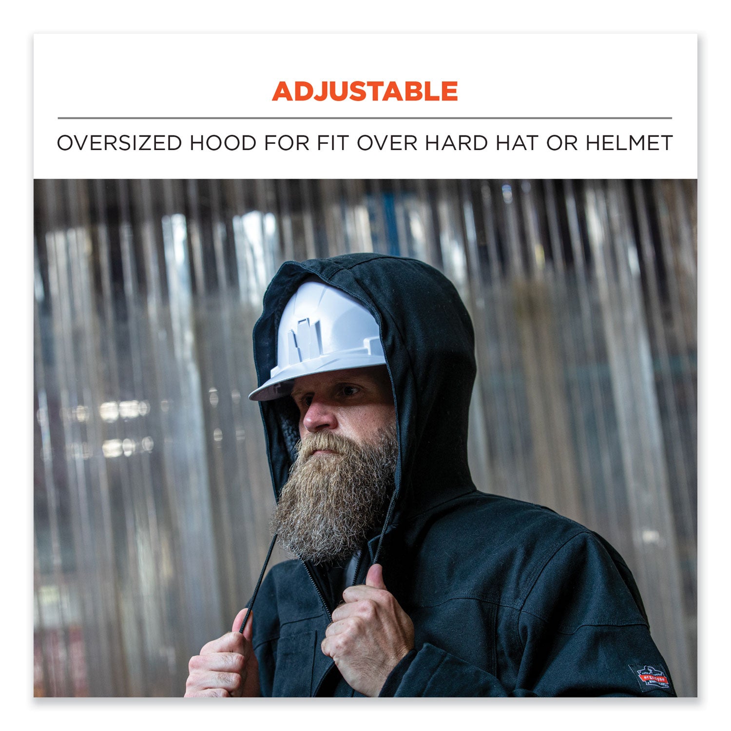 Ergodyne N-Ferno 6468 Heavy-Duty Canvas Jacket, Small, Black, 6 Pockets, Snap/Zipper Closure, Fleece/Cotton/Polyester, Water & Wind Resistant, Adjustable Drawstring Hood & Waist, 1 Each