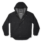 Ergodyne N-Ferno 6468 Heavy-Duty Canvas Jacket, Large, Black, 6 Pockets, Snap/Zipper Closure, Fleece/Cotton/Polyester, Water & Wind Resistant, Adjustable Drawstring Hood & Waist, Insulated, 1 Each