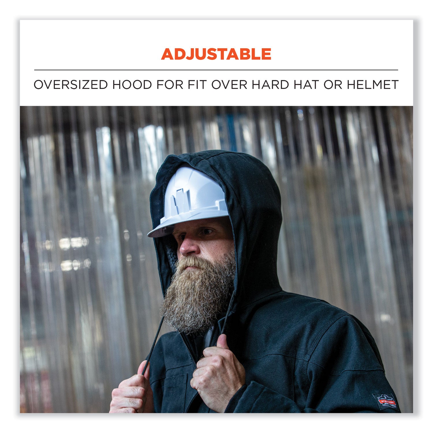 Ergodyne N-Ferno 6468 Heavy-Duty Canvas Jacket, XX-Large, Black, 6 Pockets, Snap/Zipper Closure, Fleece/Cotton/Polyester, Water & Wind Resistant, Insulated, Adjustable Drawstring Hood & Waist, 1 Each