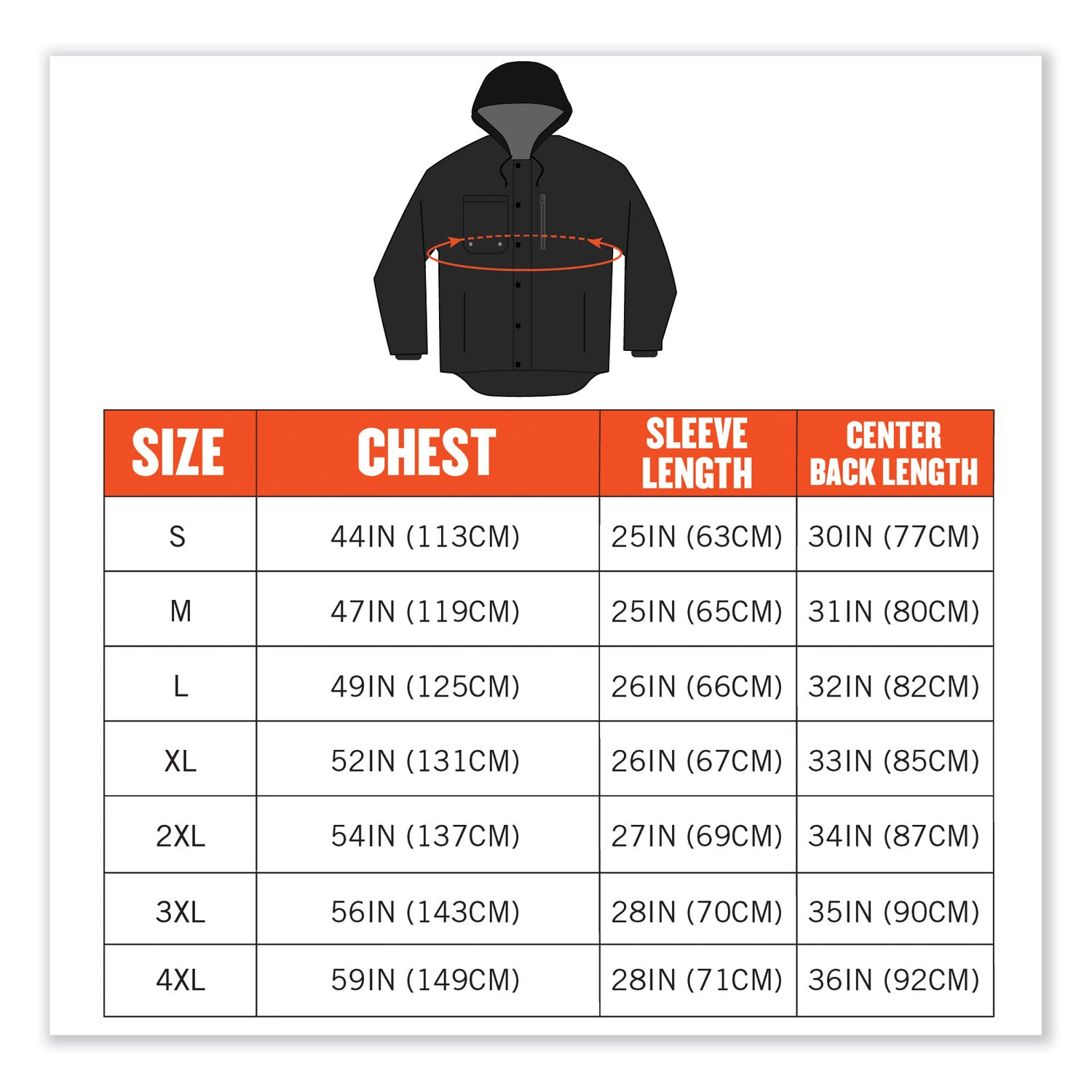 Ergodyne N-Ferno 6468 Heavy-Duty Canvas Jacket, XX-Large, Black, 6 Pockets, Snap/Zipper Closure, Fleece/Cotton/Polyester, Water & Wind Resistant, Insulated, Adjustable Drawstring Hood & Waist, 1 Each