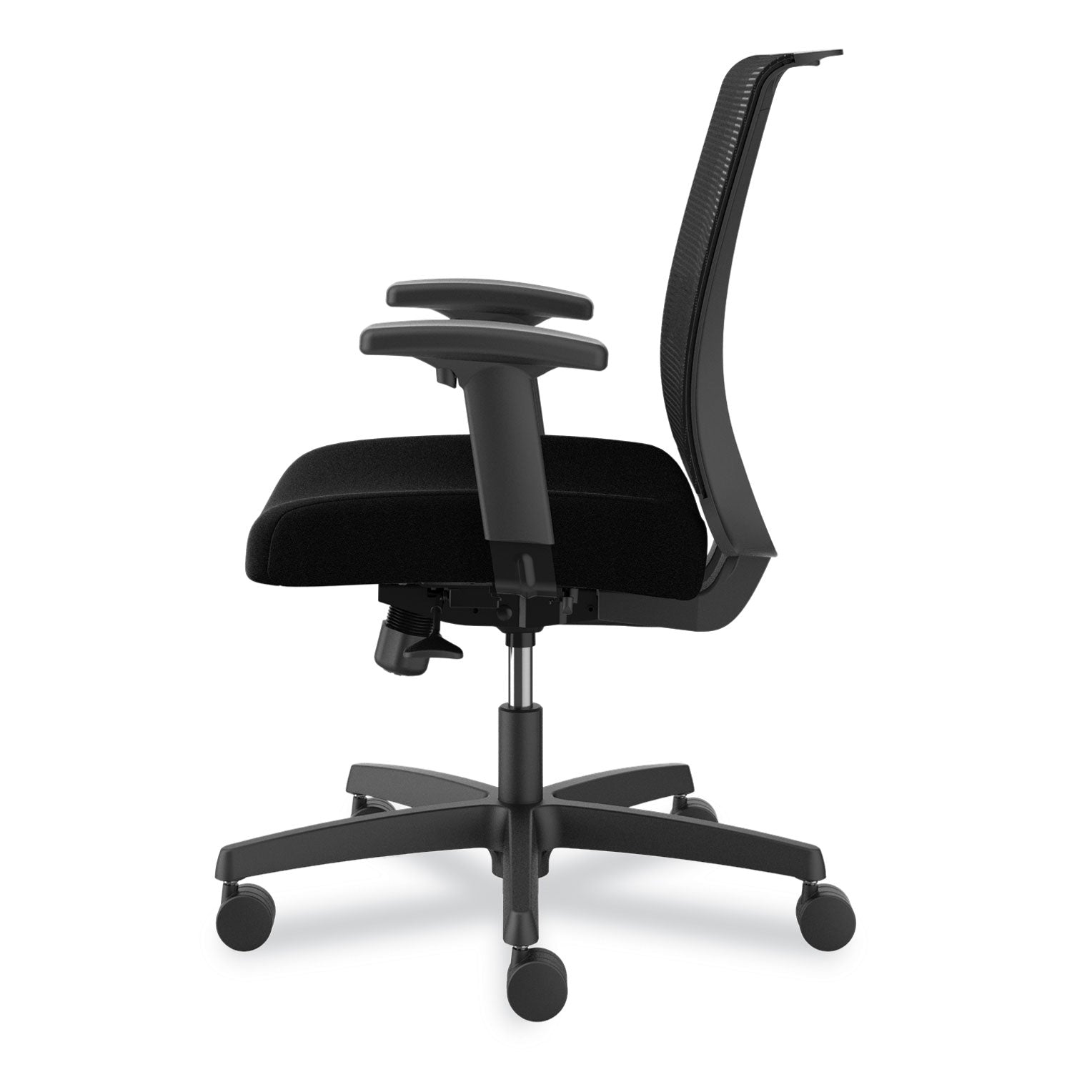 HON Convergence Synchro Tilt Task Chair, Black Fabric Seat, Black Mesh Low Back, Adjustable Arms, 5-Star Base, 1 Each