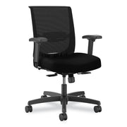 HON Convergence Synchro Tilt Task Chair, Black Fabric Seat, Black Mesh Low Back, Adjustable Arms, 5-Star Base, 1 Each