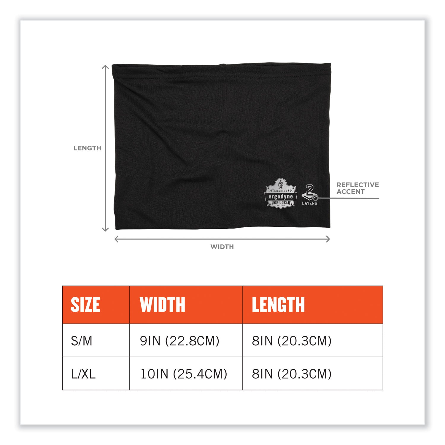 Ergodyne 6489 2-Layer Cooling Multi-Band, Large/Extra Large, Black, Polyester/MicroFiber/Spandex, 1 Each