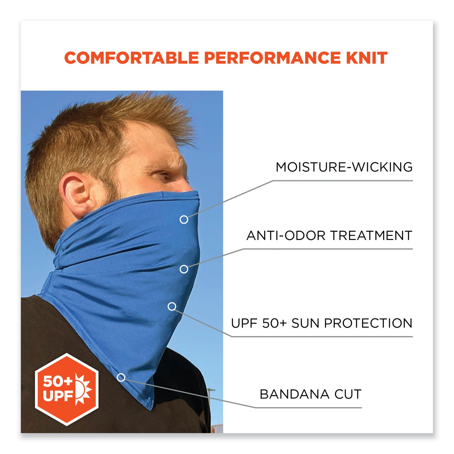 Ergodyne 6483 Cooling Neck Gaiter Bandana with Pocket, Small/Medium, Blue, Spandex/Polyester/MicroFiber, 1 Each