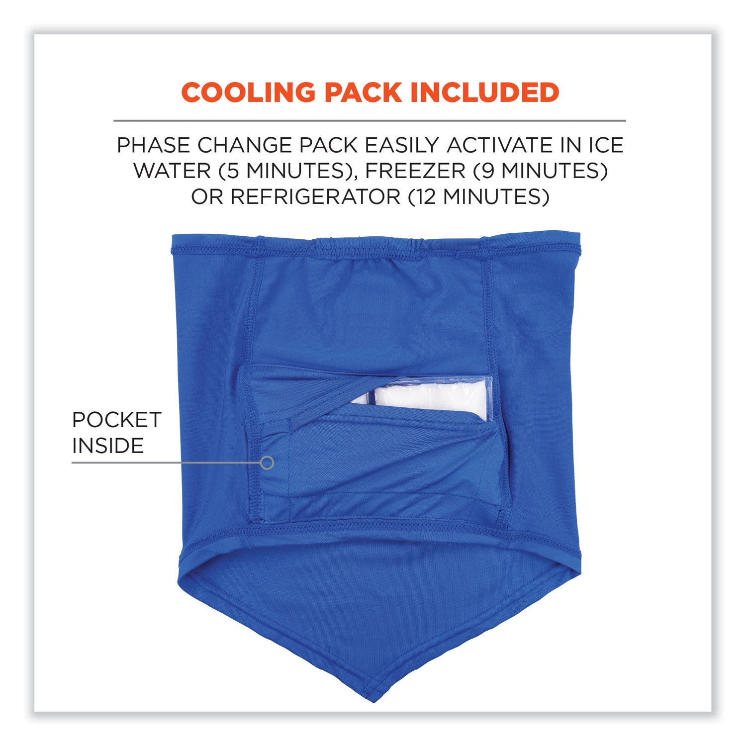 Ergodyne Chill-Its 6482 Cooling Neck Gaiter Bandana with Rechargeable Phase Change Ice Packs, Large/Extra Large, Blue, Spandex/Polyester/MicroFiber/Plastic, 1 Each