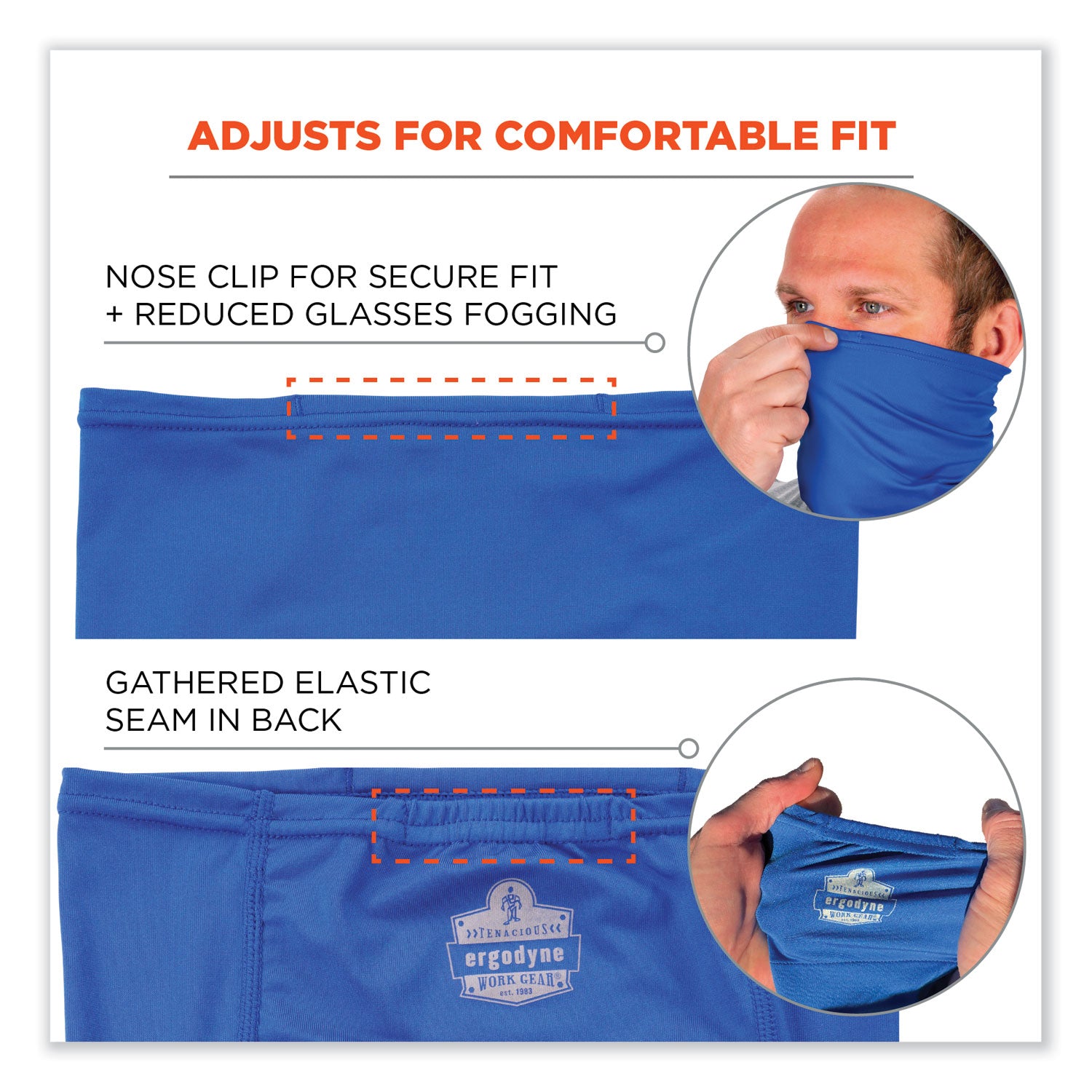 Ergodyne Chill-Its 6482 Cooling Neck Gaiter Bandana with Rechargeable Phase Change Ice Packs, Large/Extra Large, Blue, Spandex/Polyester/MicroFiber/Plastic, 1 Each
