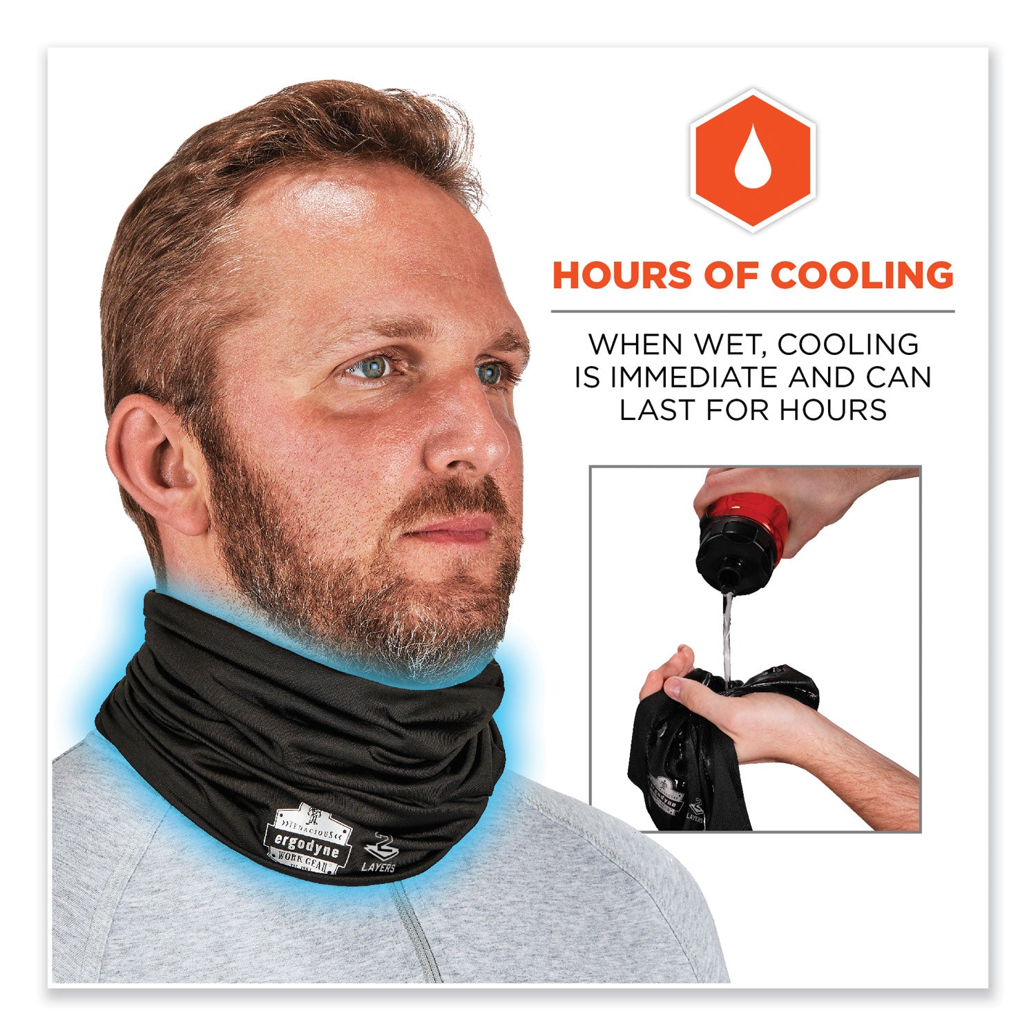 Ergodyne 6489 2-Layer Cooling Multi-Band, Large/Extra Large, Black, Polyester/MicroFiber/Spandex, 1 Each