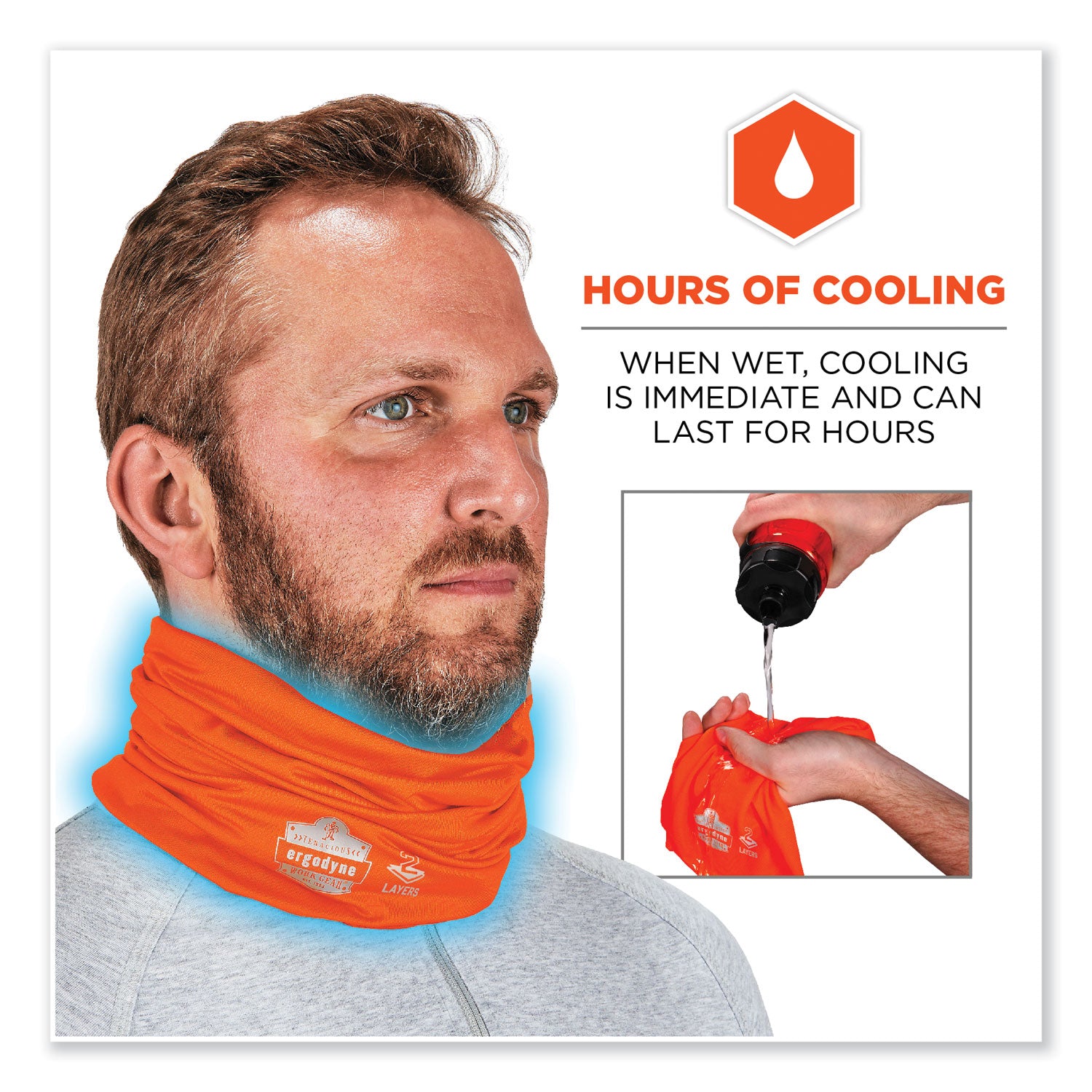Ergodyne Chill-Its 6489 2-Layer Cooling Multi-Band, Large/XL, Polyester/MicroFiber/Spandex, Orange, 1 Each
