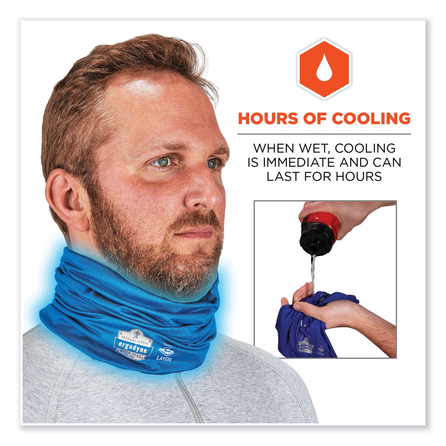 Ergodyne Chill-Its 6489 2-Layer Cooling Multi-Band, Small/Medium, Blue, Polyester/Microfiber/Spandex, 1 Each