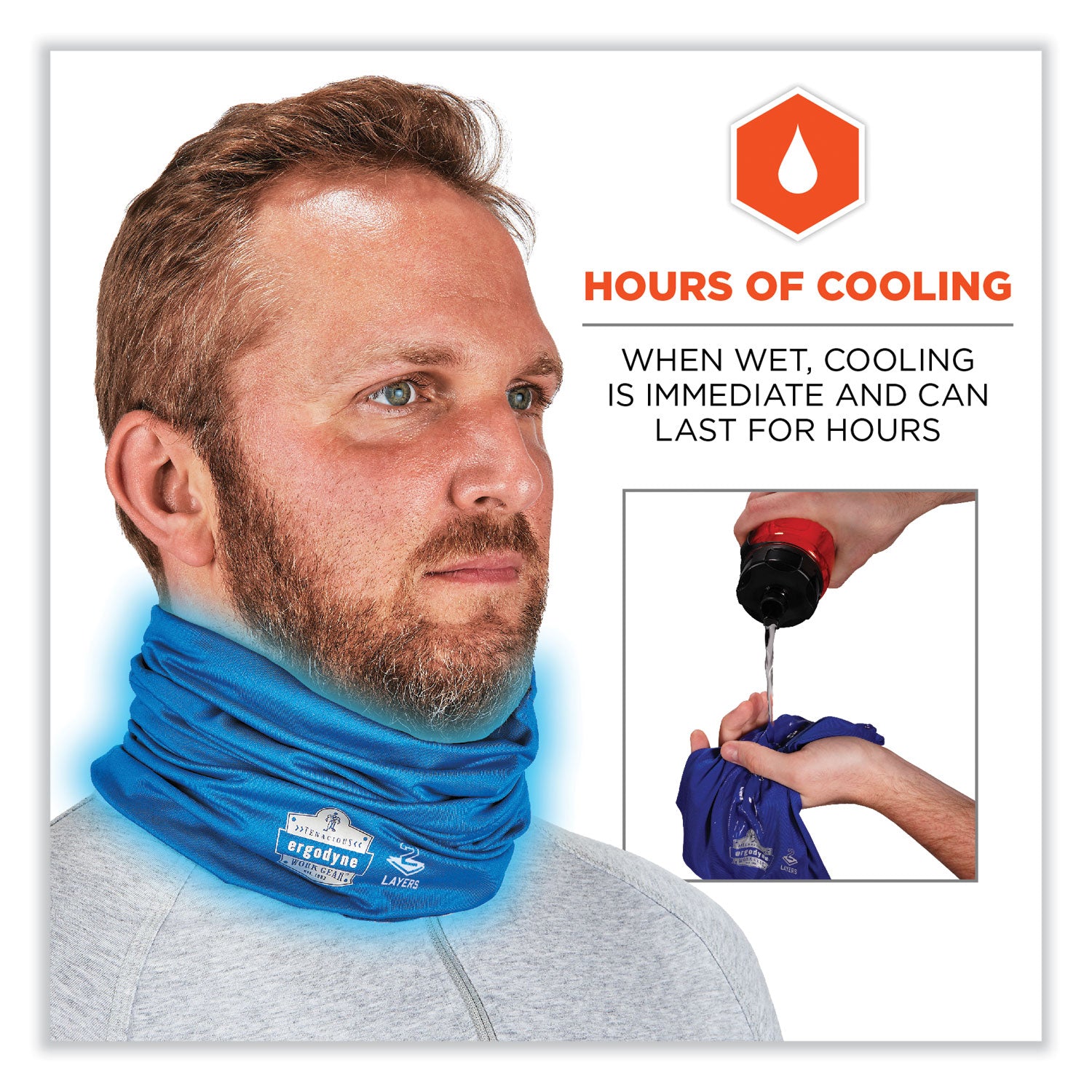 Ergodyne 6489 2-Layer Cooling Multi-Band, Large/Extra Large, Blue, Polyester/MicroFiber/Spandex, 1 Each