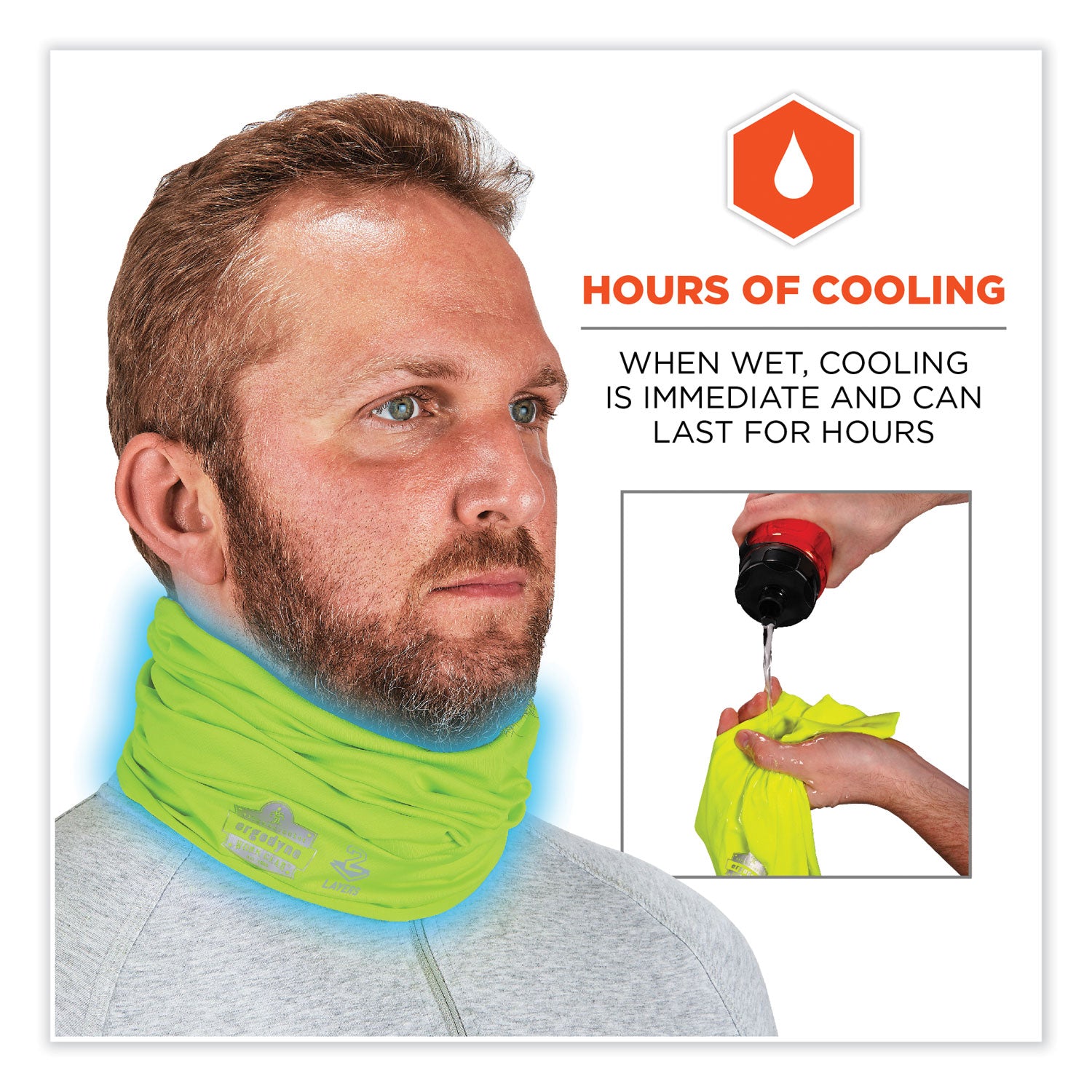 Ergodyne Chill-Its 6489 2-Layer Cooling Multi-Band, 2XL/3XL, Lime, Polyester/MicroFiber/Spandex, 1 Each