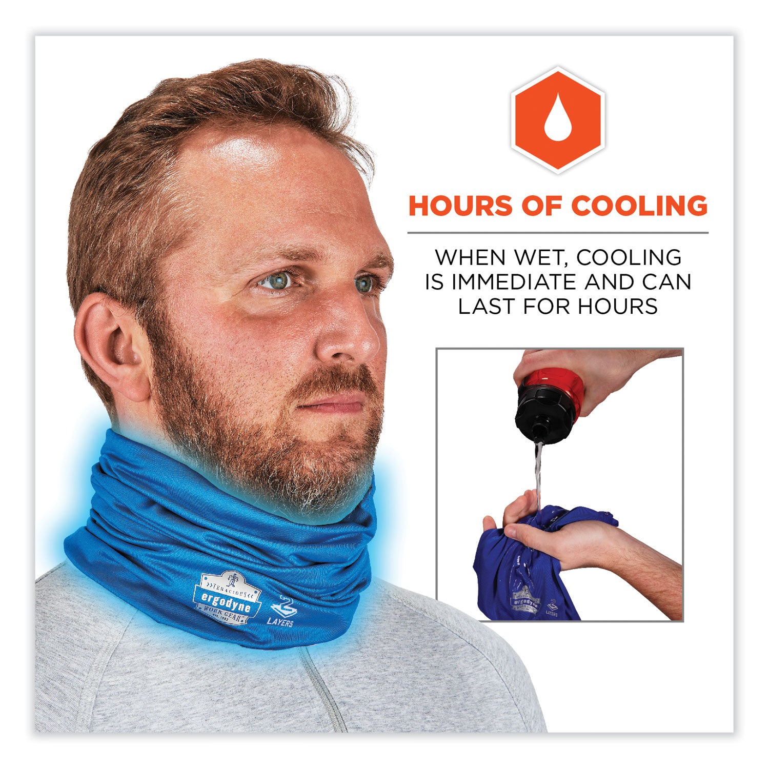 Ergodyne Chill-Its 6489 2-Layer Cooling Multi-Band, 2XL/3XL, Blue, Polyester/MicroFiber/Spandex, 1 Each