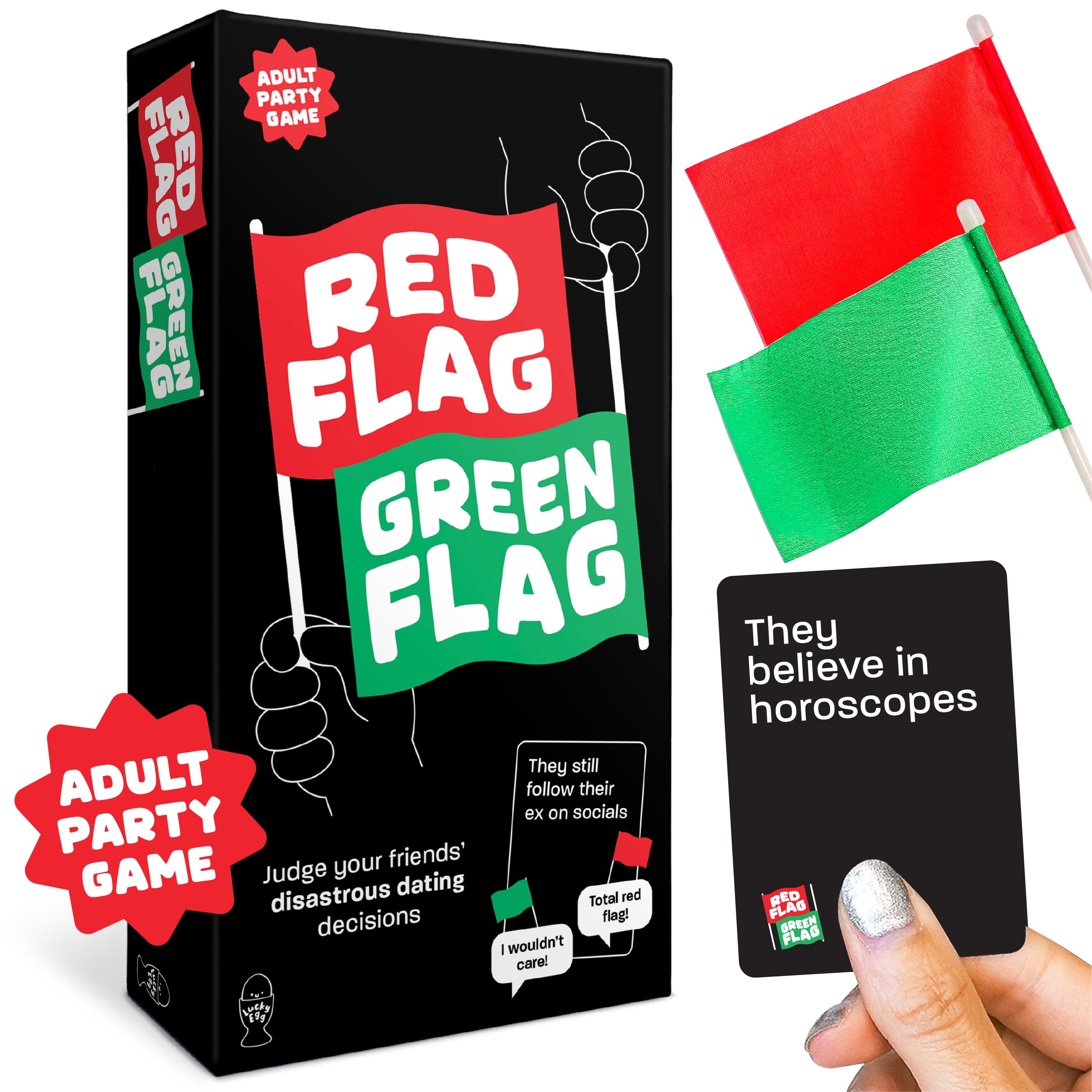 Lucky Egg - Fun Red & Green Flag Party Game - Judge Friends' Dating Decisions - 230 Diverse Questions - Adult Party Game