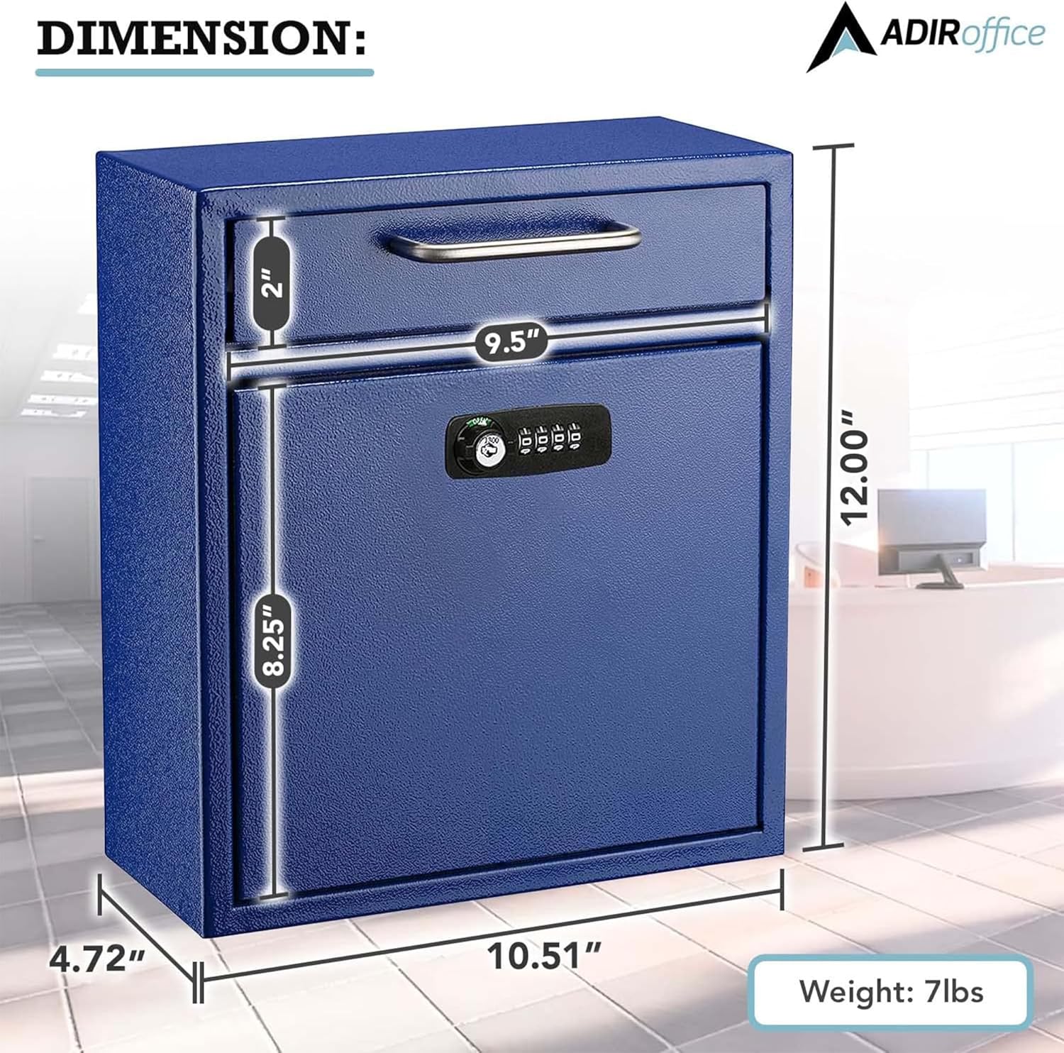 Medium Wall Mountable Mailbox with Key and Combination lock