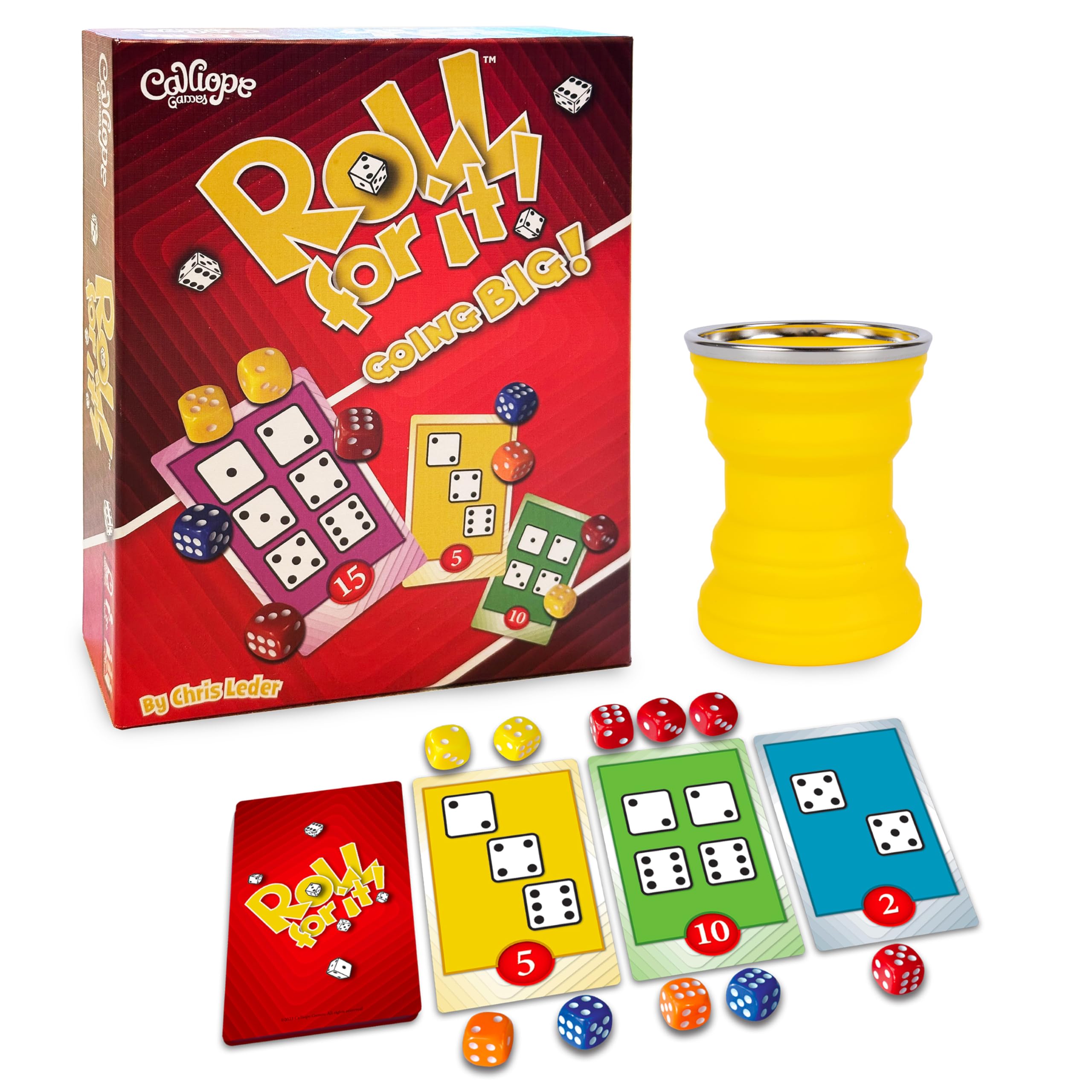 Calliope Games Roll for It Going Big - Fast-Playing Family Dice Game with Big Oversized Cards and Dice, Retirement Party Games, Fun Family Games for Travel, Parties, and Game Night - Red Edition