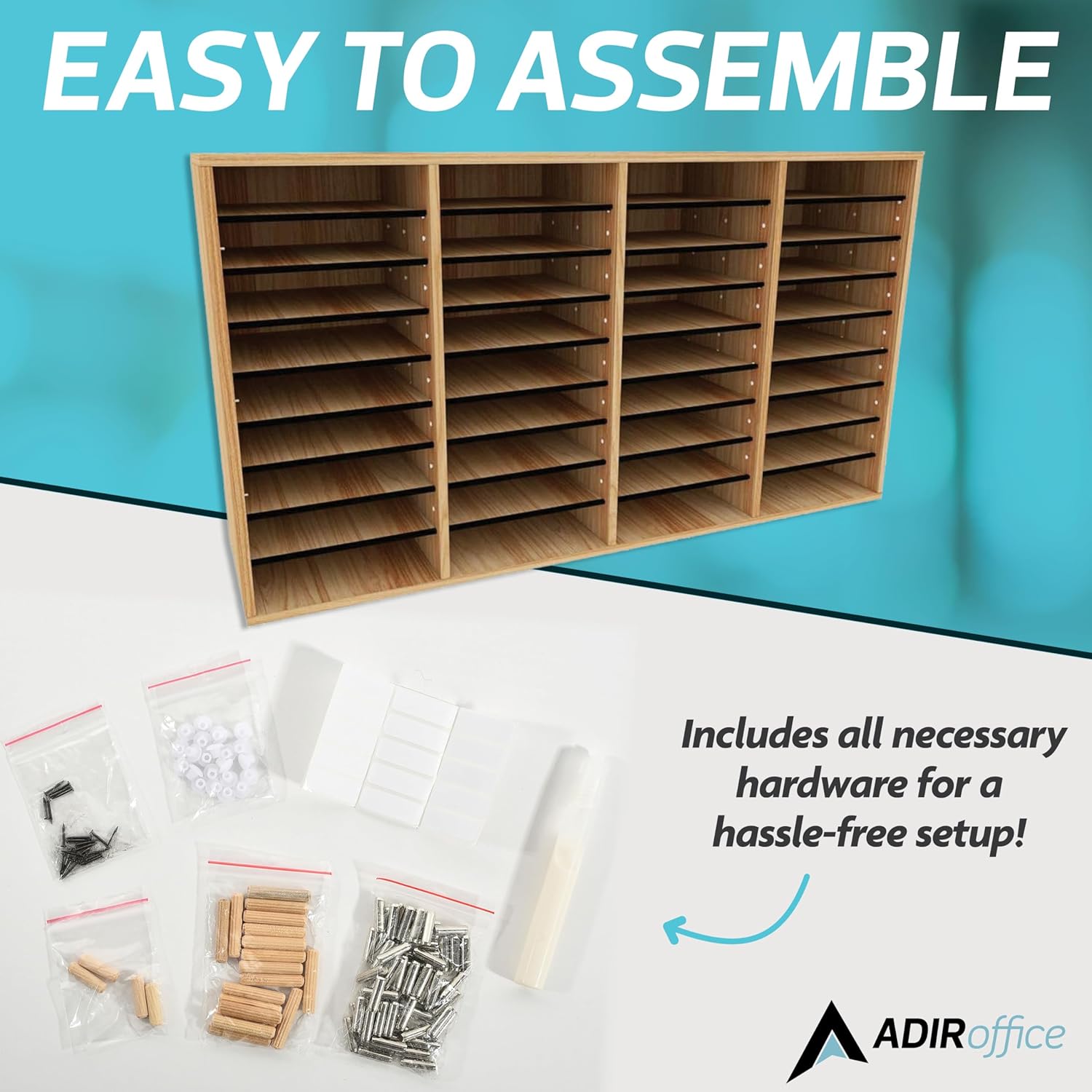 Wood Adjustable 36 Compartment Literature Organizer, Medium Oak 2 Pack