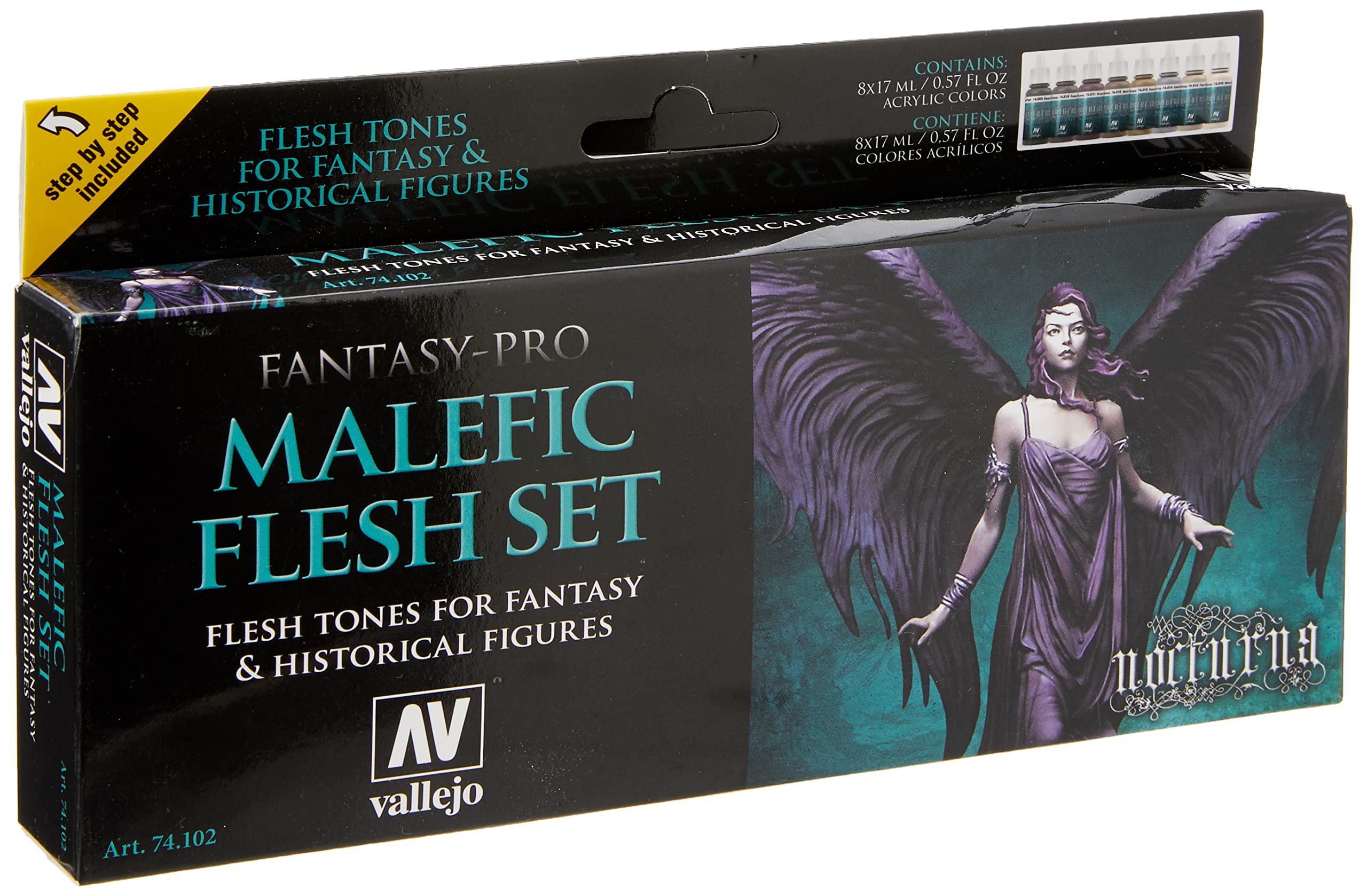 Vallejo - Pro Nocturna Malefic Flesh Acrylic Paint Set | Ideal Flesh Tones for Fantasy and Historical Figures | High Pigmentation Colors | Model Painting Essentials | 8 Bottles x 17 ml (0.57 fl.oz.)