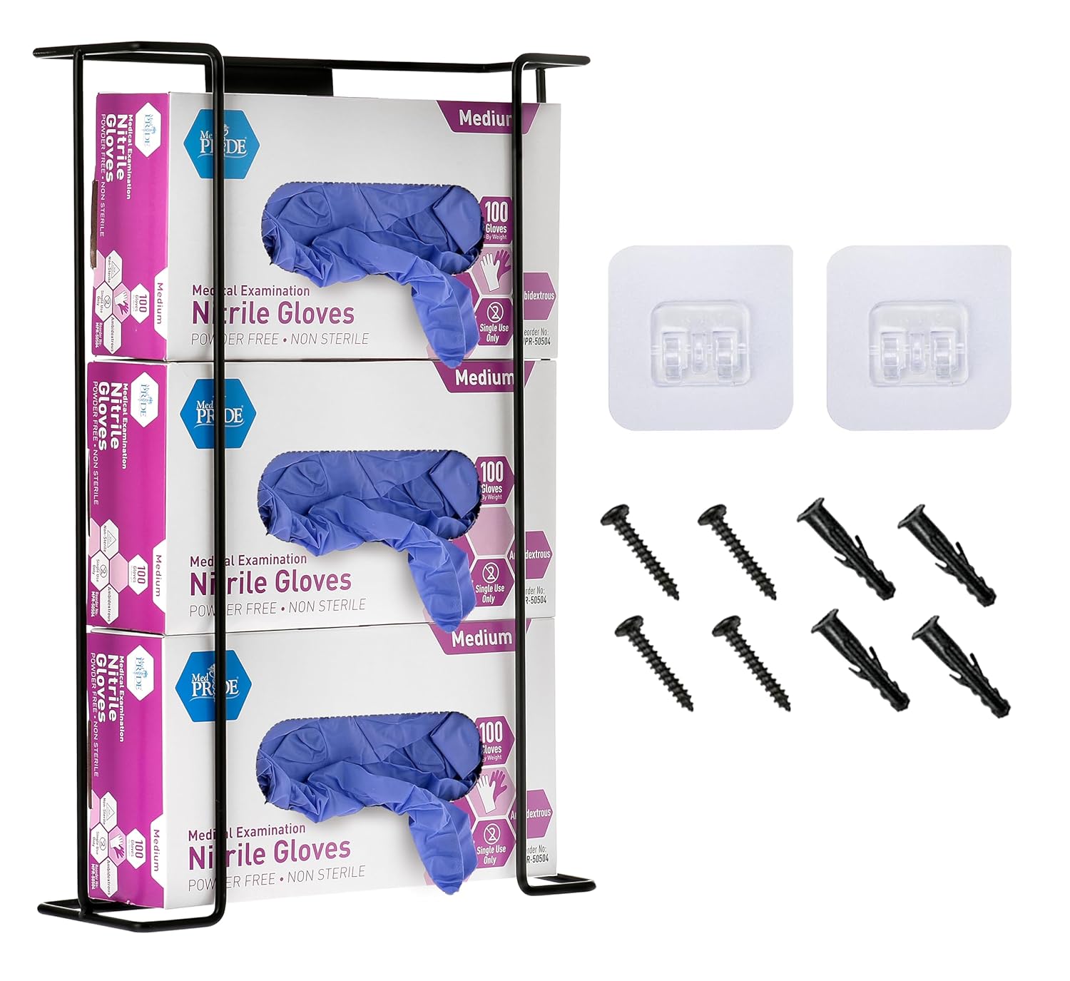 Alpine Industries Triple Box Wire Wall Mount Glove Dispenser, Black