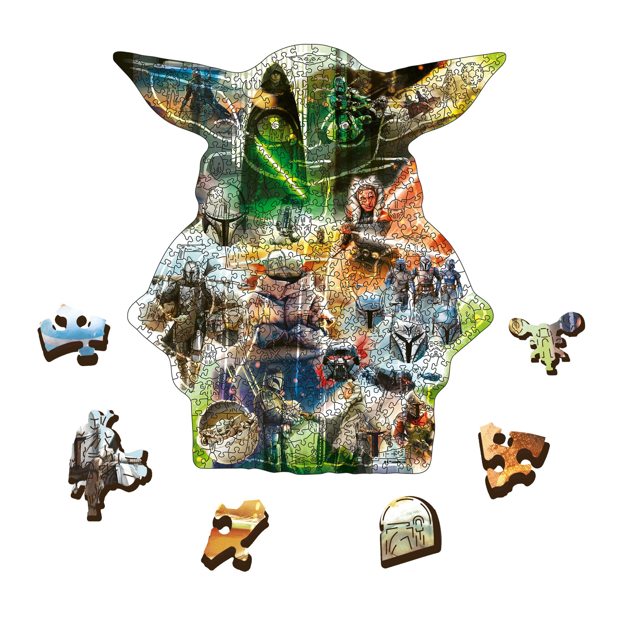 Trefl Star Wars The Mandalorian Wood Craft 500+5 Piece Jigsaw Puzzle The Mysterious Grogu Irregular Shapes, 50 Special Puzzles, Modern Premium Jigsaw, for Adults and Children from 14 Years Old