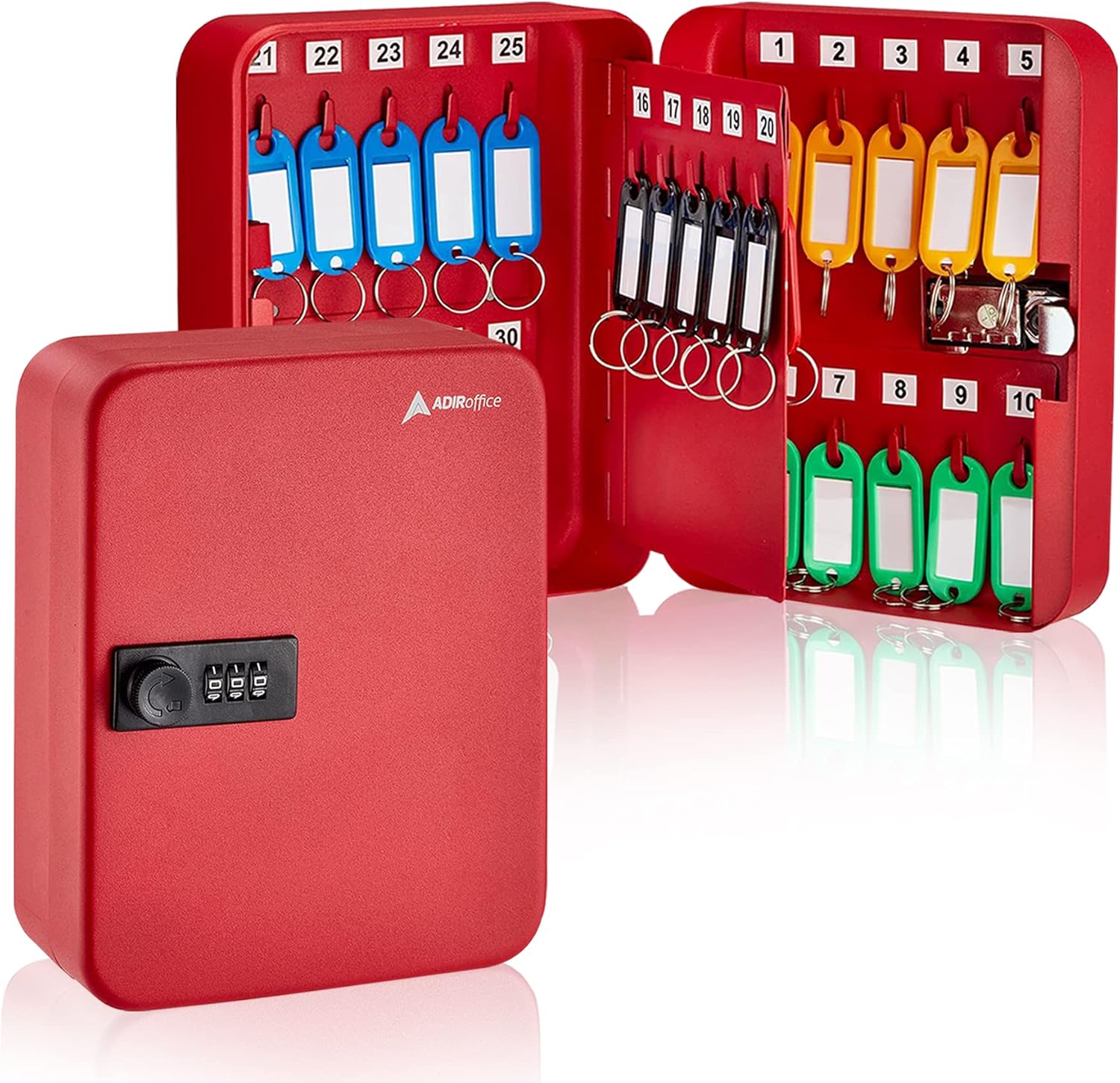 30-Key Steel Secure Key Cabinet with Combination Lock, Red (2 pack)