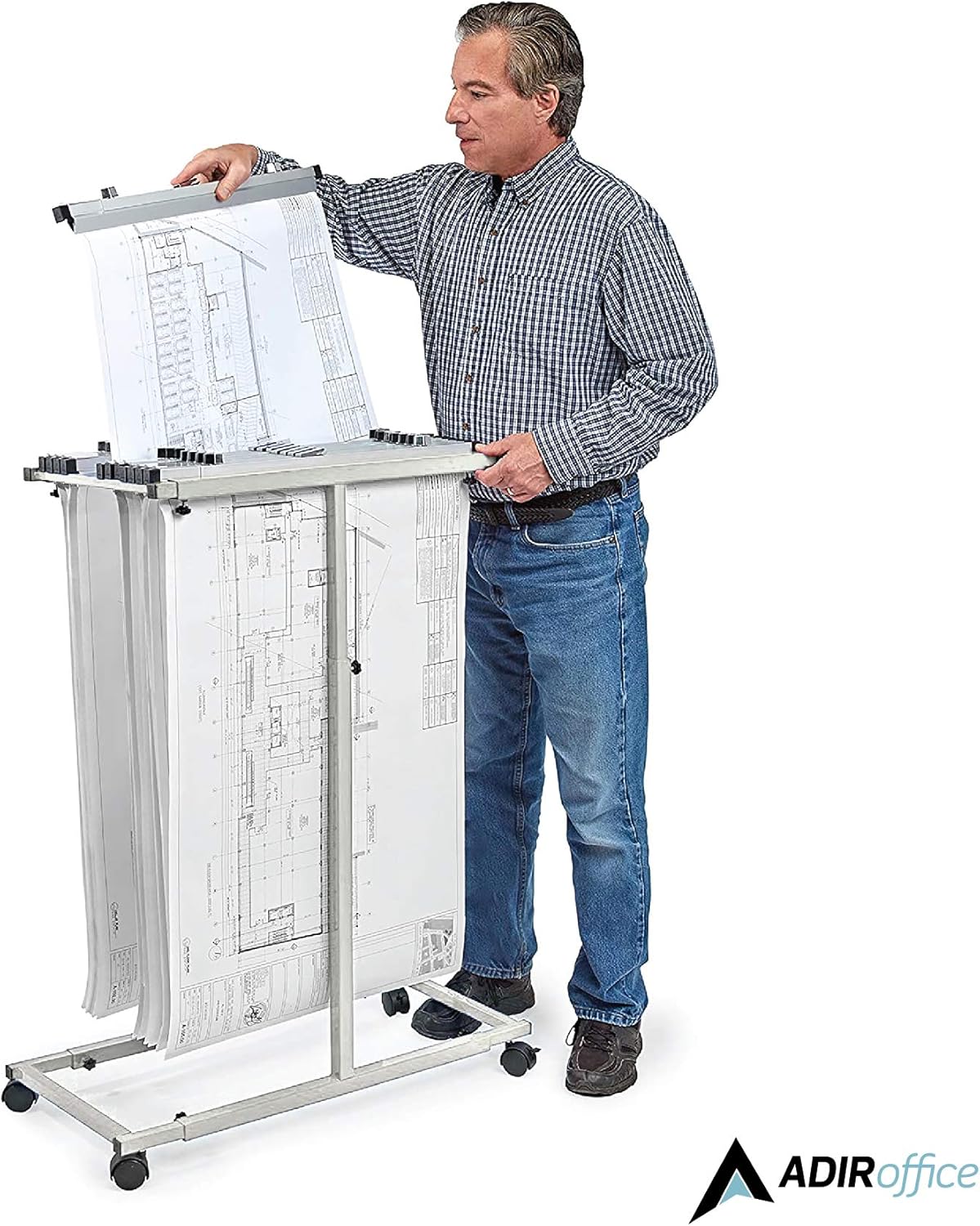 Mobile Vertical Plan Center with 12 30" Hanging Clamps