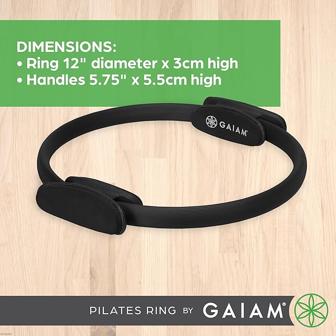Gaiam 12" Pilates Ring Fitness Circle - Lightweight & Durable Foam Padded Handles, Flexible Resistance Exercise Equipment for Toning Arms, Thighs/Legs & Core  - Black