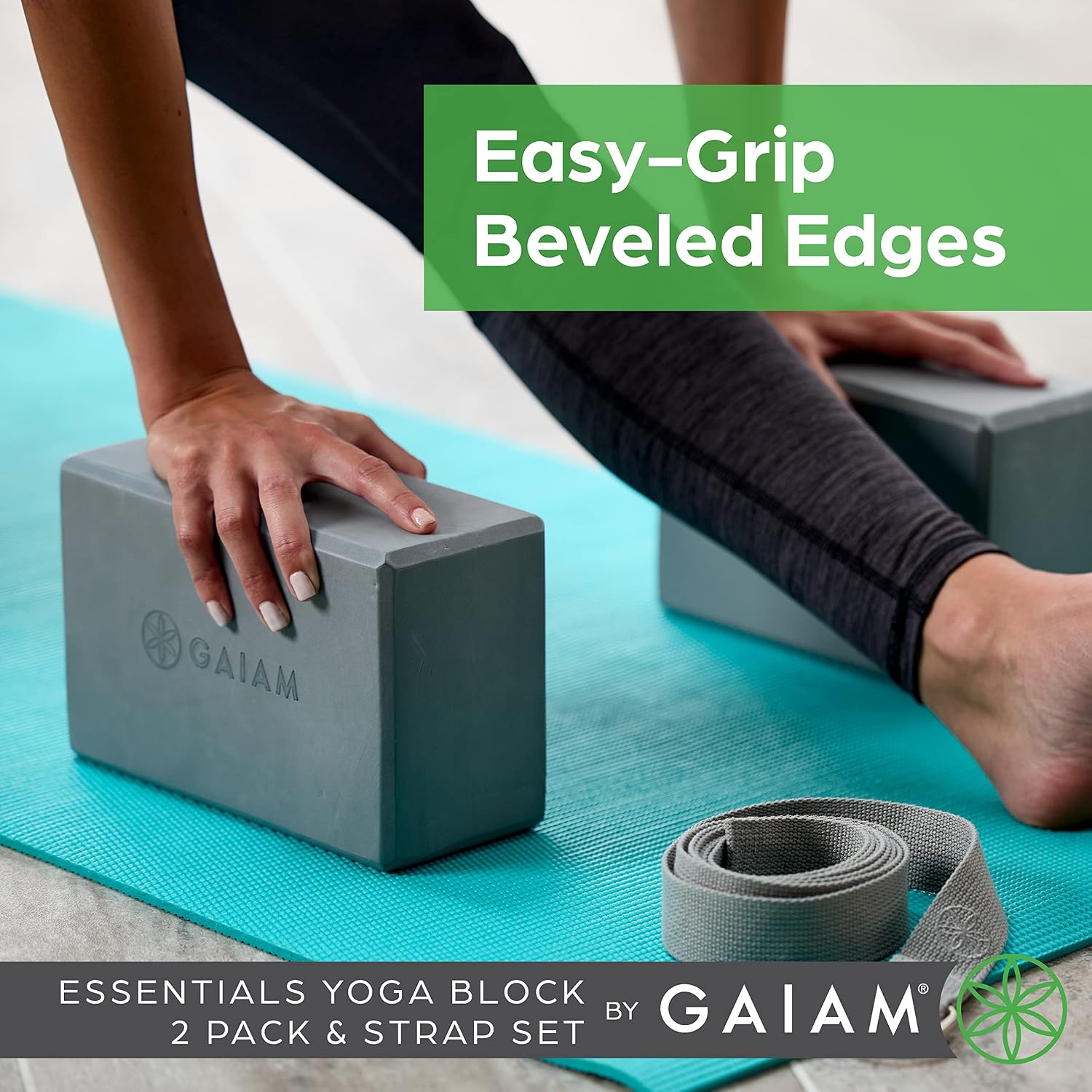 Gaiam Yoga Block - Supportive Latex-Free Eva Foam - Soft Non-Slip Surface with Beveled Edges for Yoga, Pilates, Meditation - Yoga Accessories for Stability, Balance, Deepen Stretches - Deep Purple 2pk/Block/Strap Combo