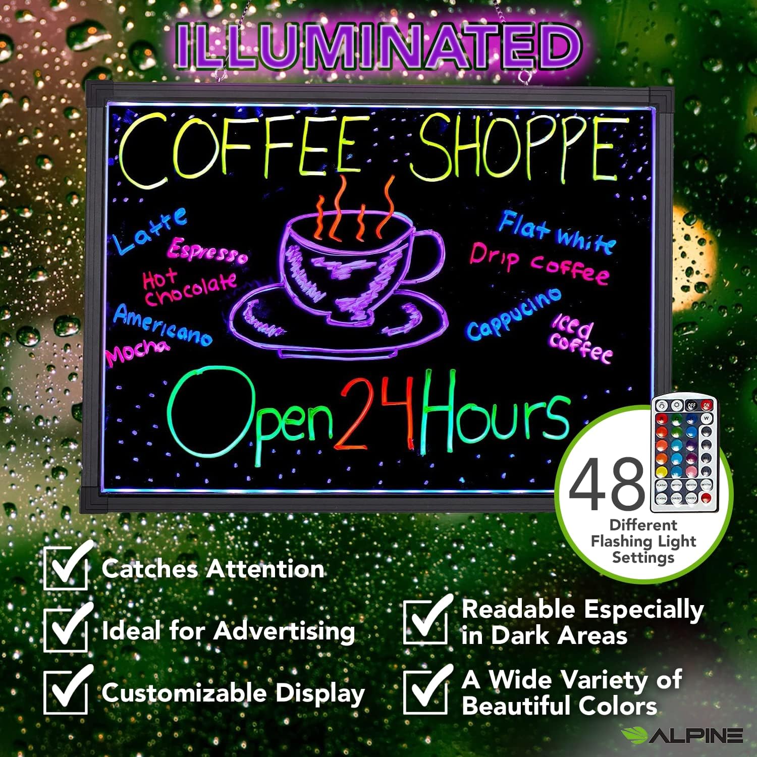 LED Illuminated Hanging Message Writing Board 20 x 28