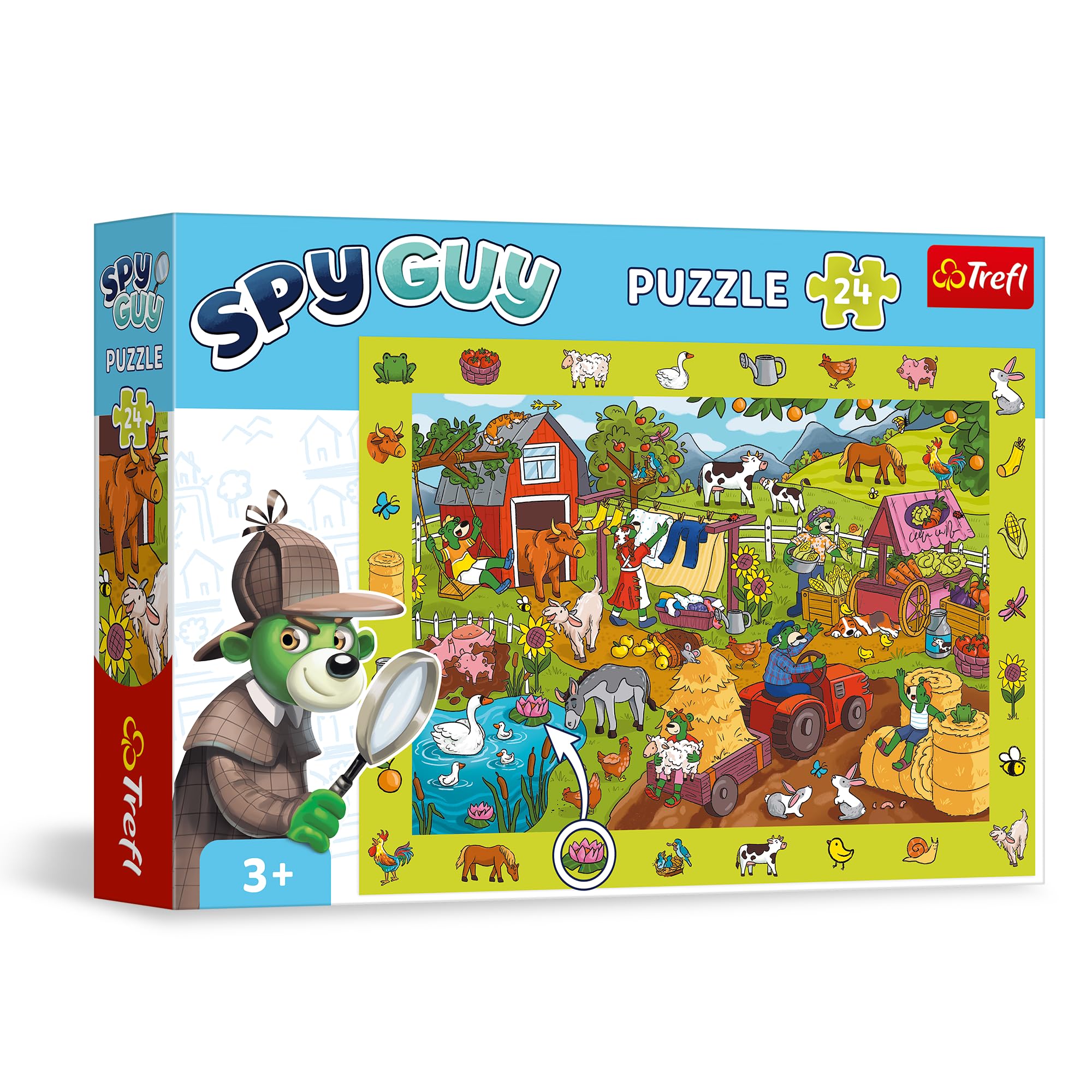 Trefl - Spy Guy Observational Puzzle: Farm - 24 Pieces - Find All Items from The Frame, Colorful Puzzle Full of Details, Perception Training for Children from 3 Years