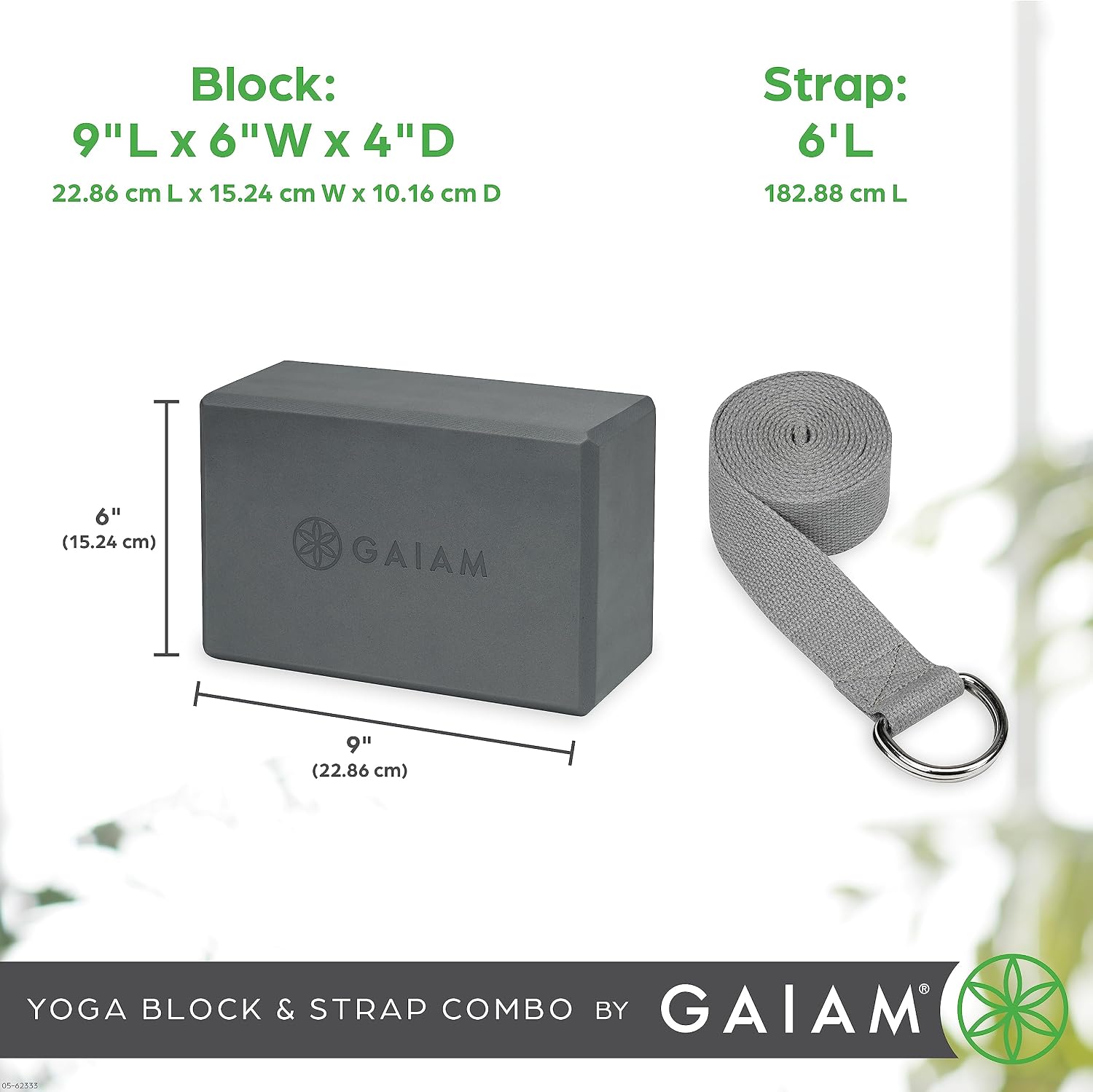 Gaiam Yoga Block - Supportive Latex-Free Eva Foam - Soft Non-Slip Surface with Beveled Edges for Yoga, Pilates, Meditation - Yoga Accessories for Stability, Balance, Deepen Stretches - Black/Strap Combo