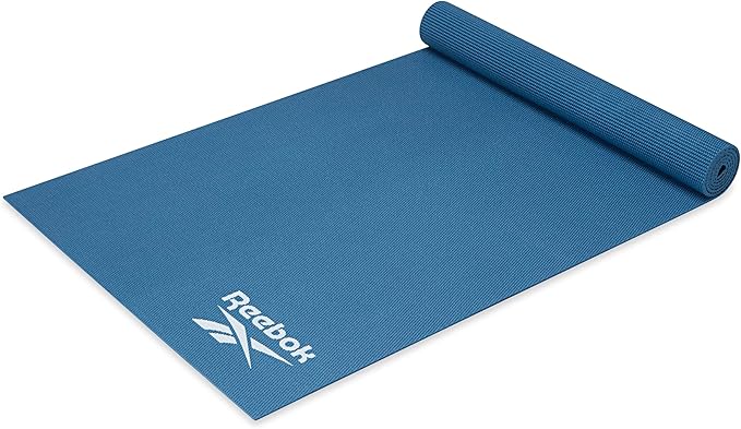 Reebok 5mm Solid Yoga Mat (Hoops Blue) 68" x 24" Non-Slip, Lightweight, Foldable, and Durable Exercise Mat with Carry Strap for Home Workout, Yoga, Pilates, Fitness, and Outdoor Training