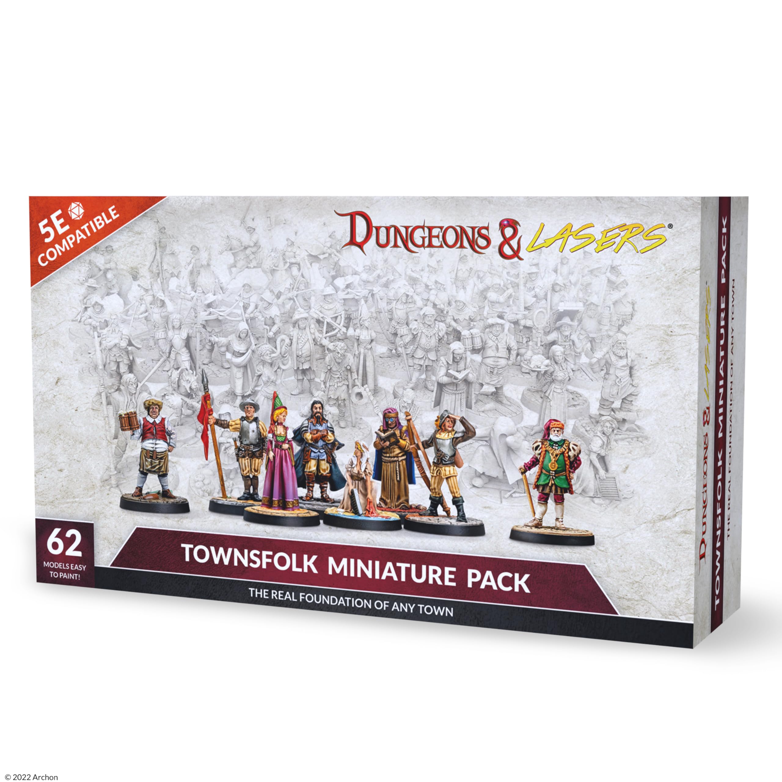 Dungeons & Lasers: Townsfolk DND Miniatures Set with 62 NPC Figures for D&D and 5E RPG Games - 28MM Size, Unpainted, Unassembled - for Ages 14 Years +